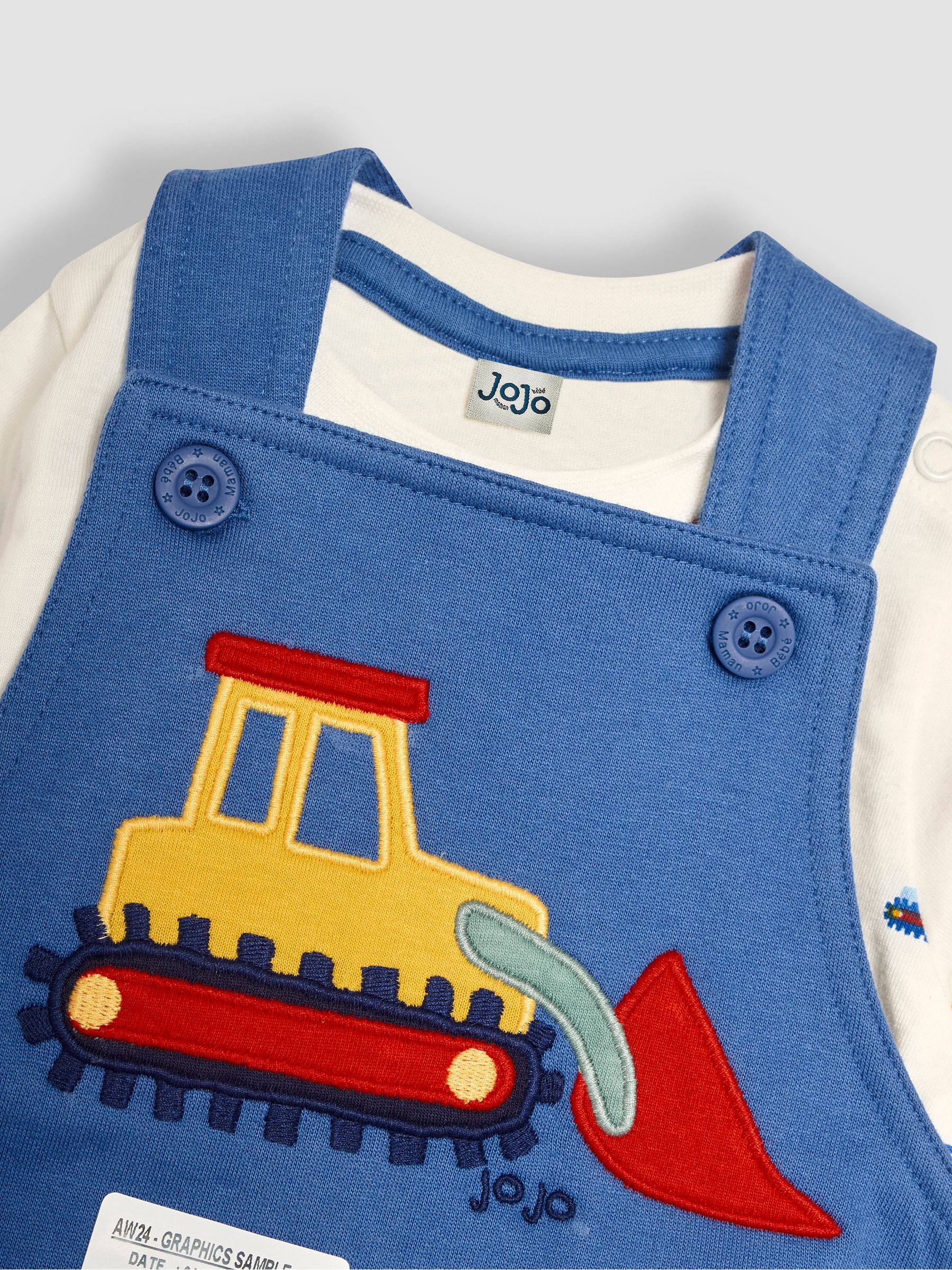 Blue Construction Vehicle Appliqué Dungarees & Top Set - Image 6 of 6