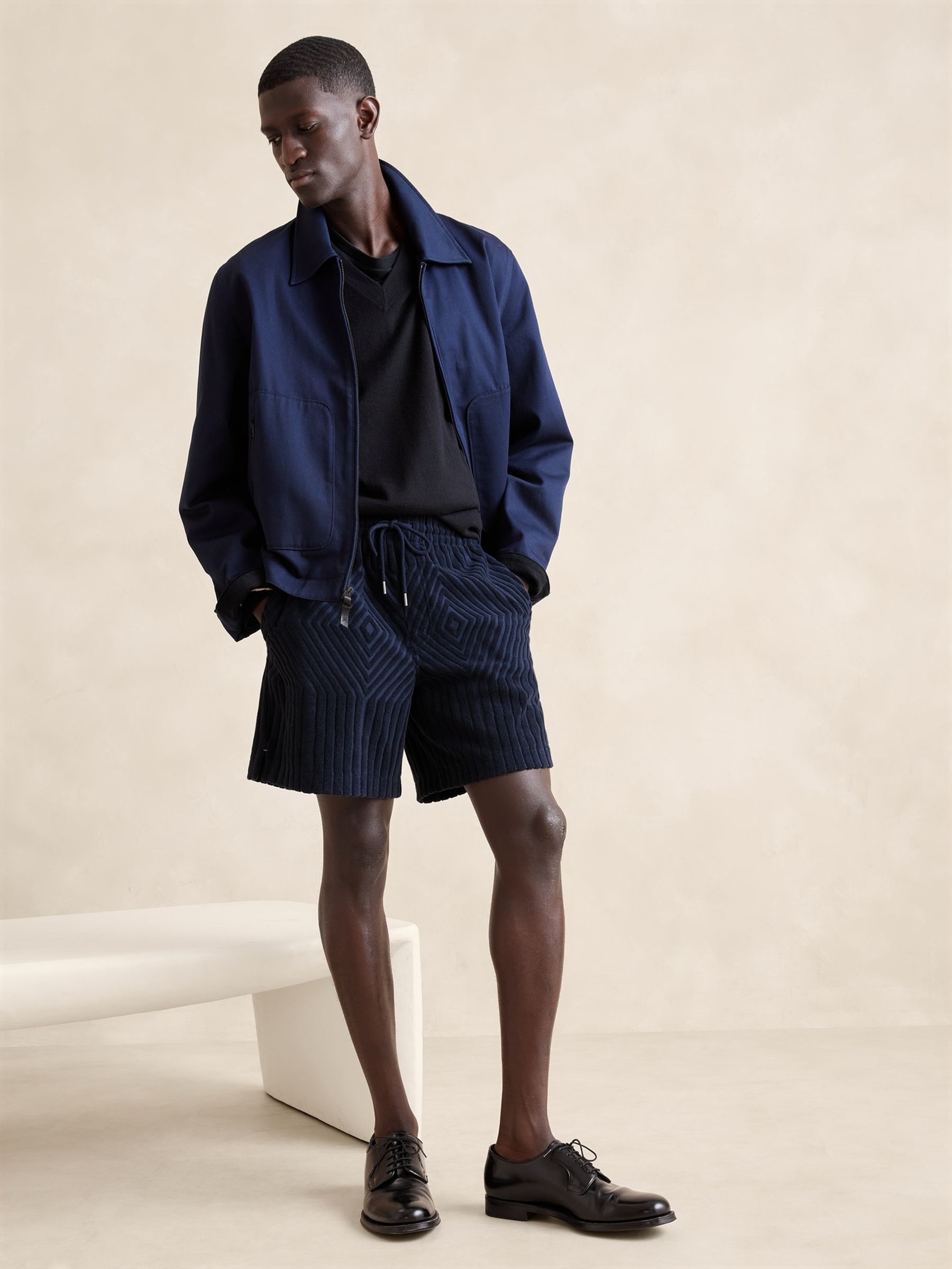 Banana Republic Blue Geometric Terry Pull On Shorts - Image 1 of 3