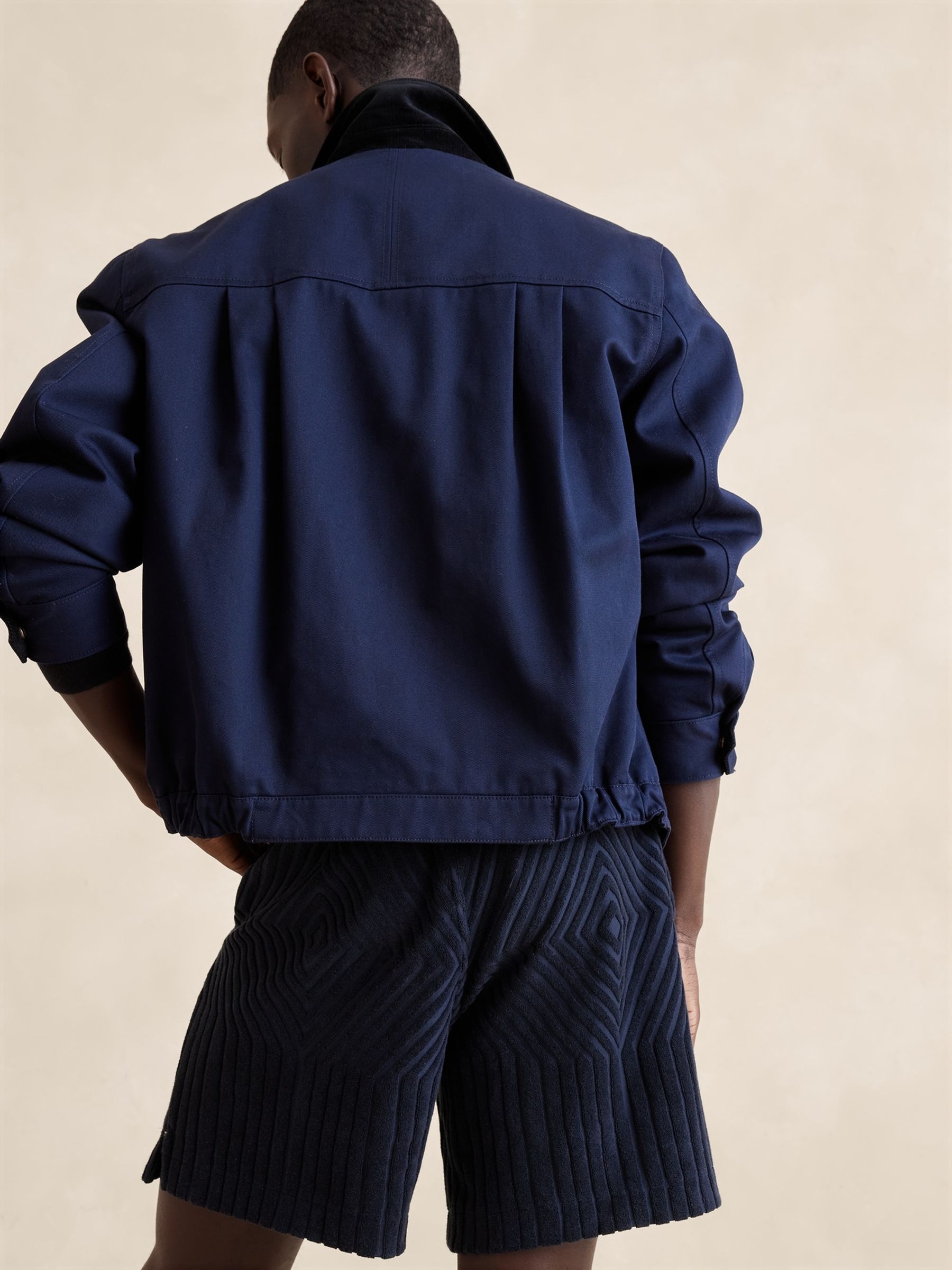Banana Republic Blue Geometric Terry Pull On Shorts - Image 2 of 3