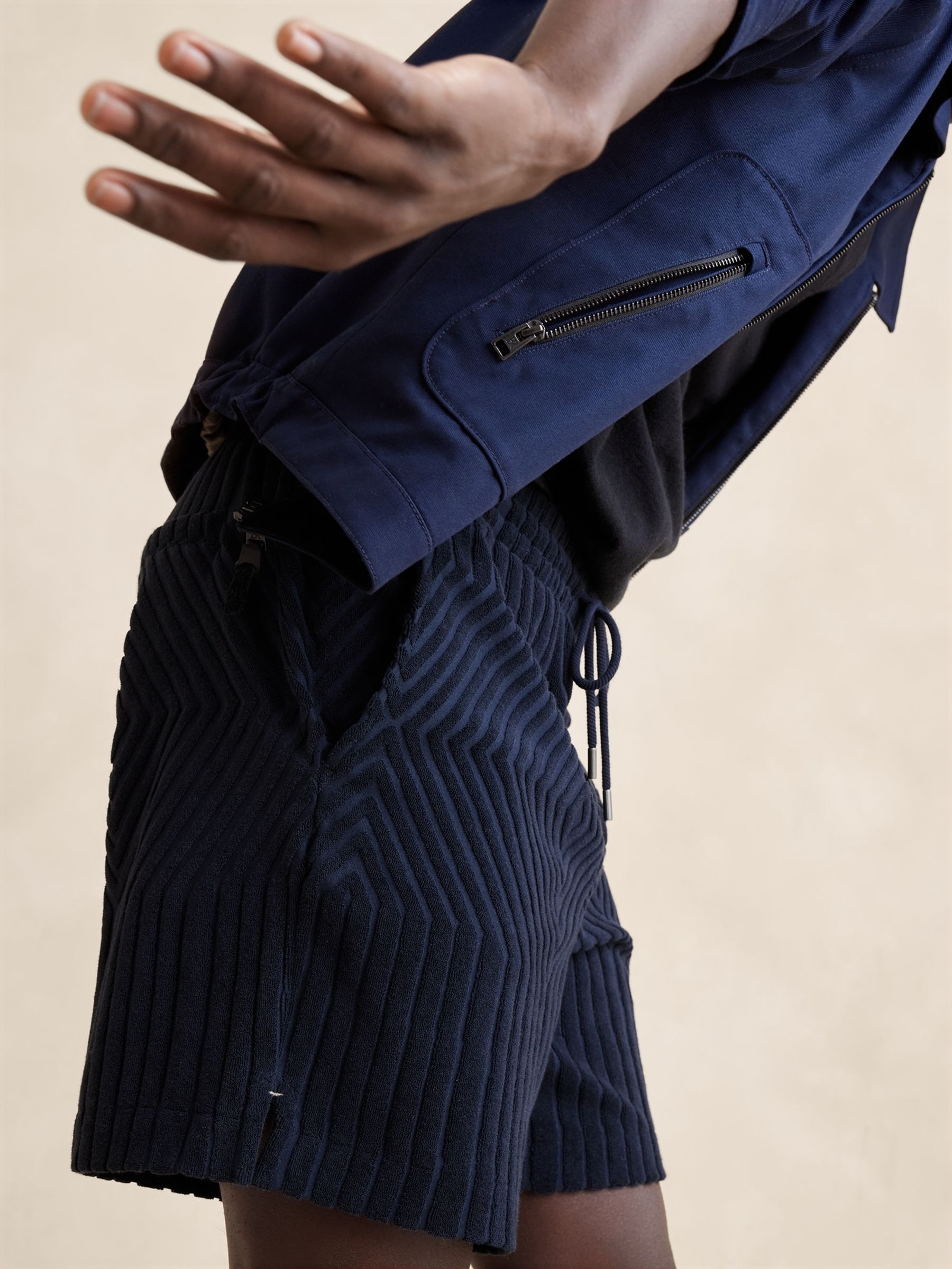Banana Republic Blue Geometric Terry Pull On Shorts - Image 3 of 3