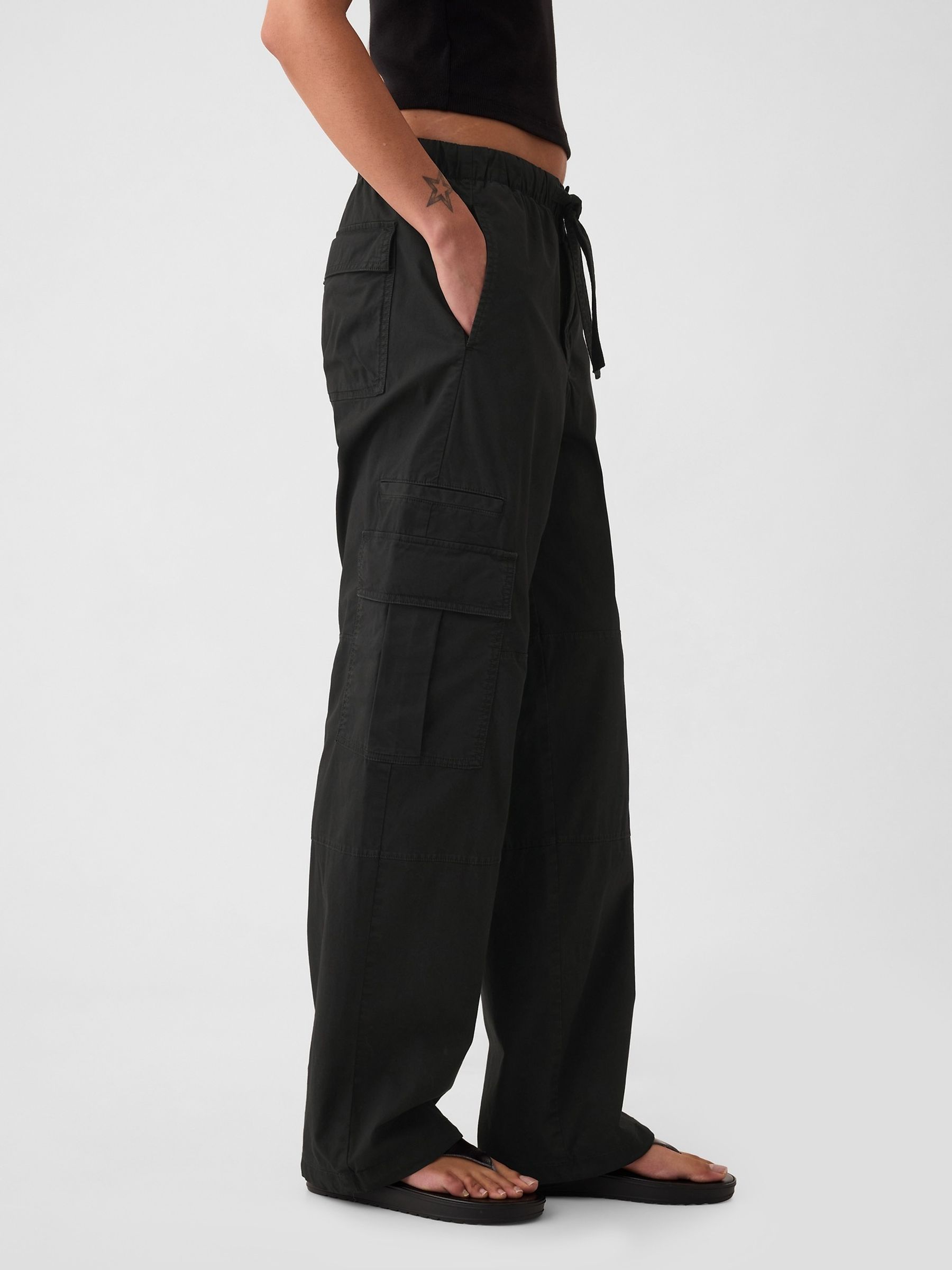 Black Cargo Easy Trousers - Image 3 of 6