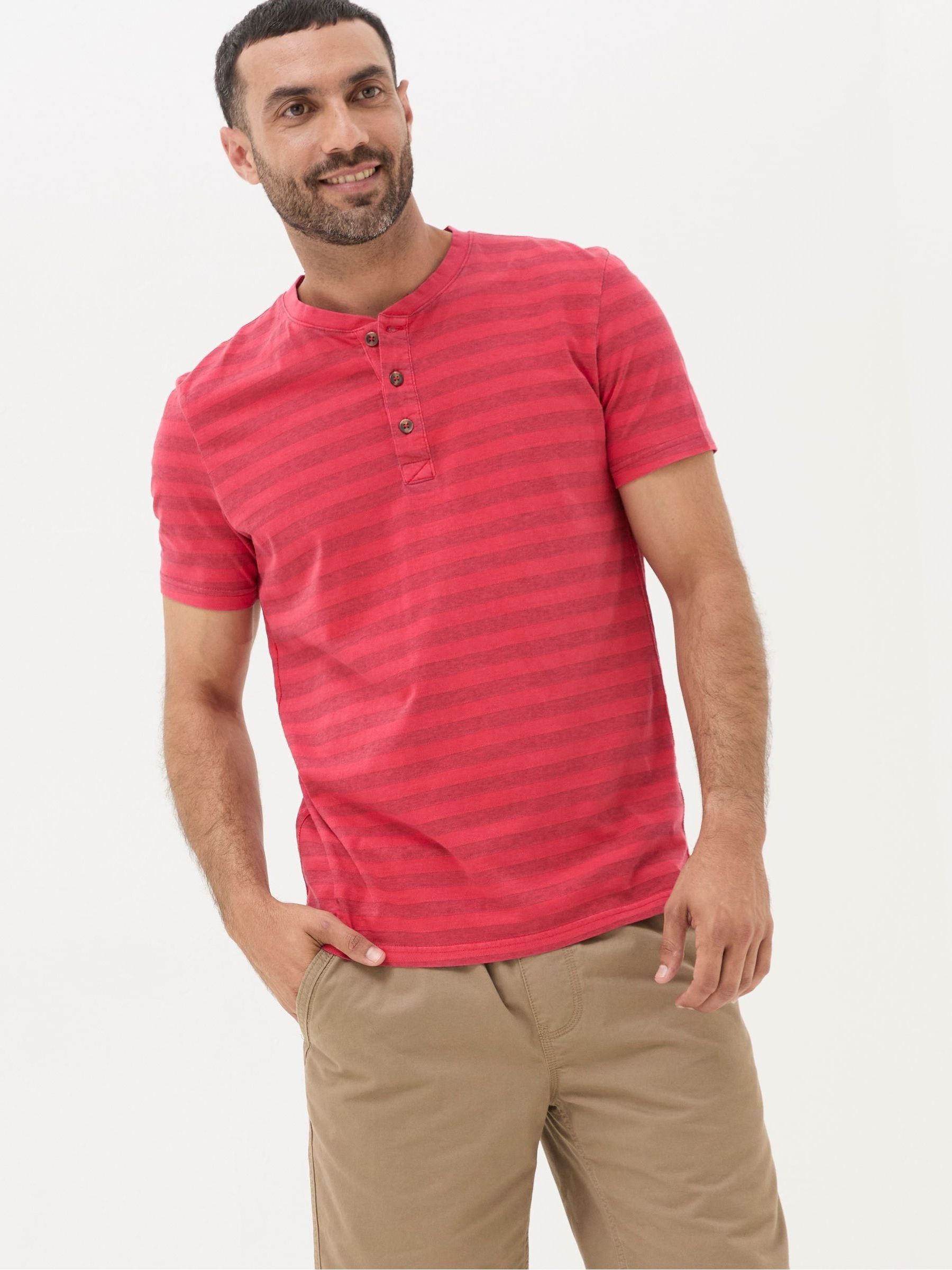Red Overdye Stripe Henley Top - Image 1 of 4