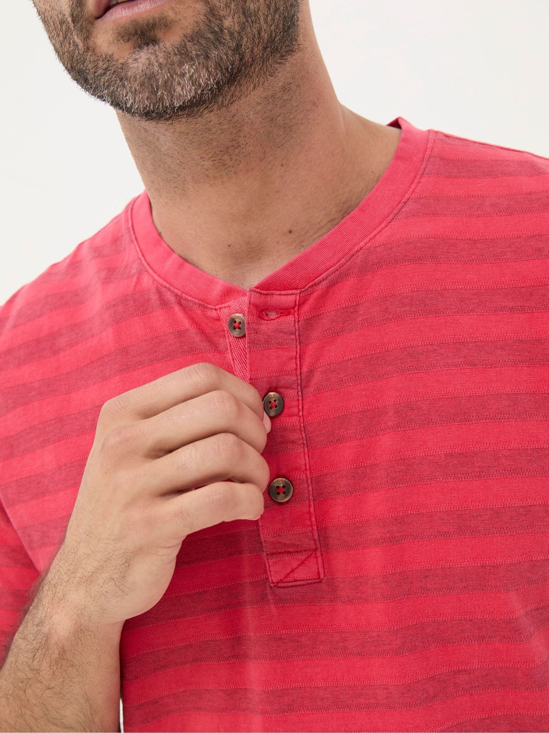 Red Overdye Stripe Henley Top - Image 3 of 4