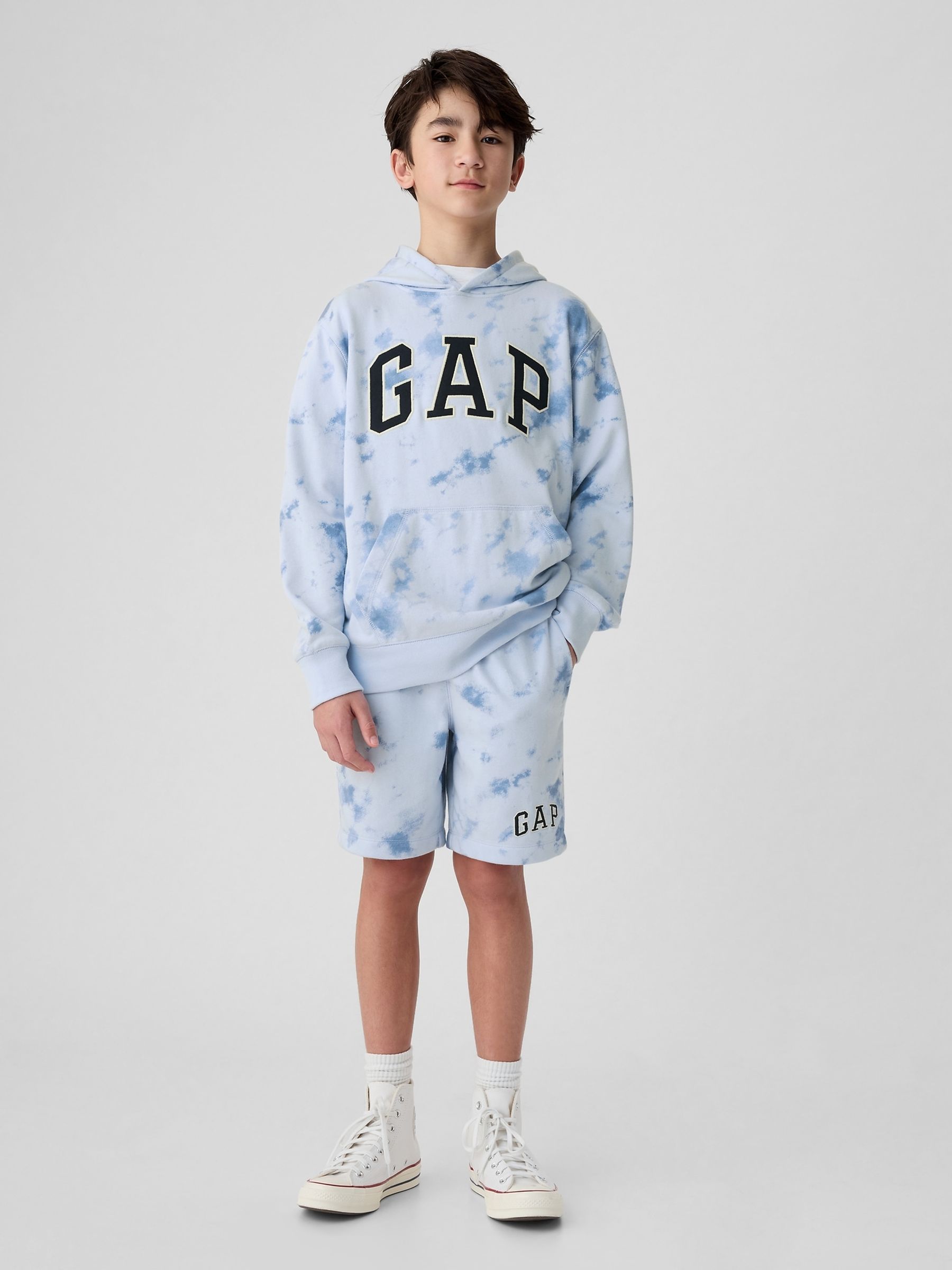 Blue Tie-Dye Cotton Logo Pull On Shorts (4-13yrs) - Image 4 of 5