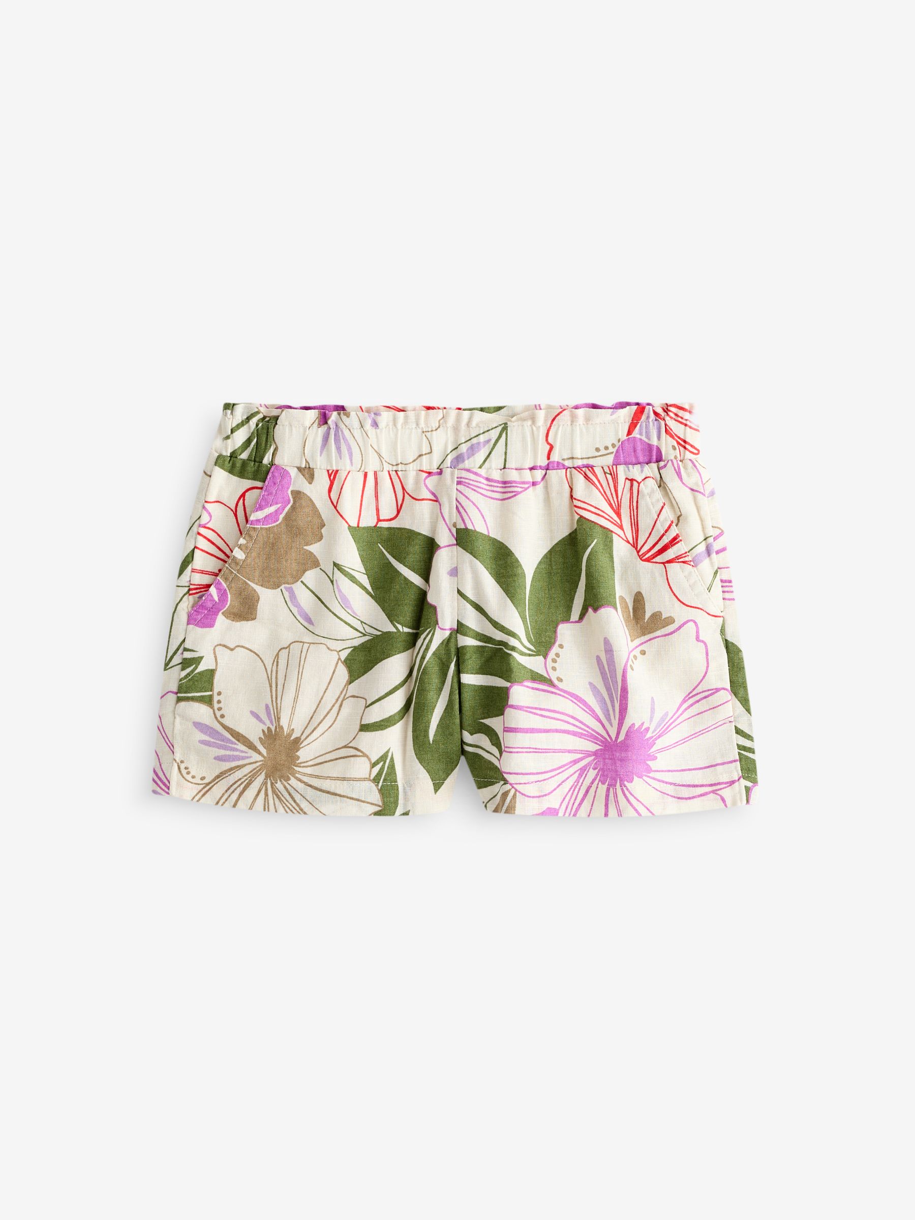 Natural Floral Linen Cotton Pull On Shorts (4-13yrs) - Image 4 of 6