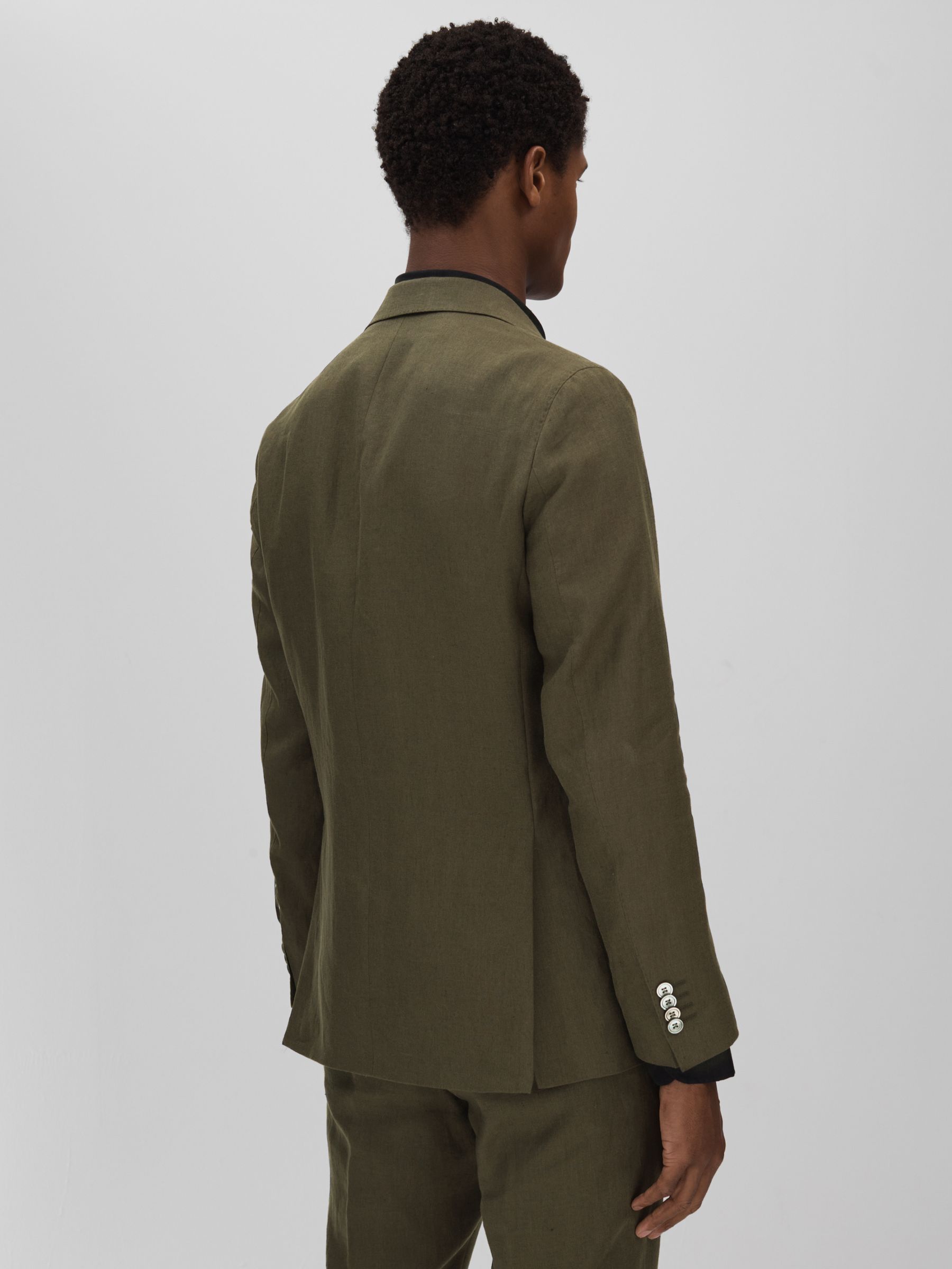 Oscar Jacobson Linen Double Breasted Blazer in Green - Image 5 of 7