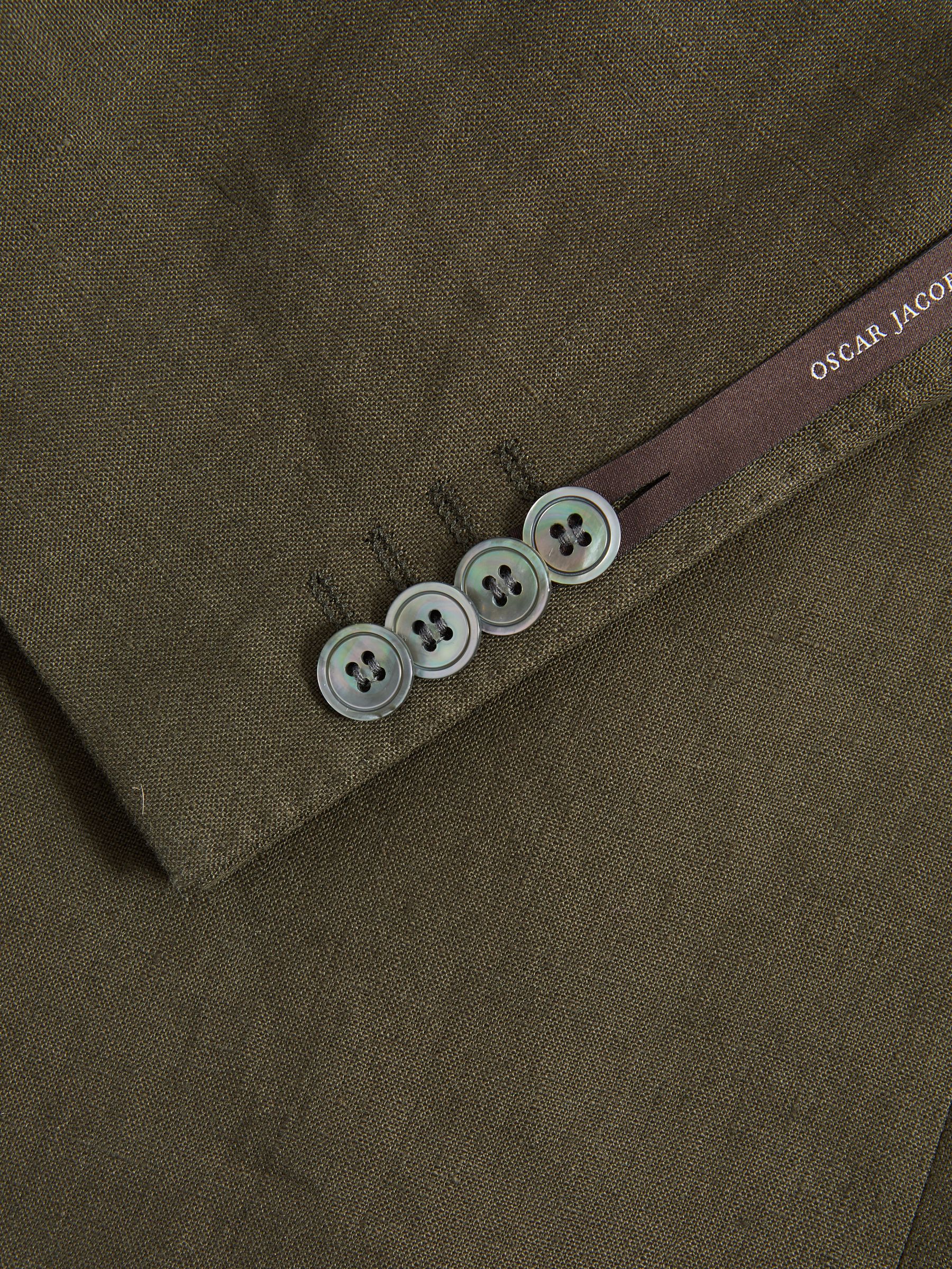 Oscar Jacobson Linen Double Breasted Blazer in Green - Image 6 of 7