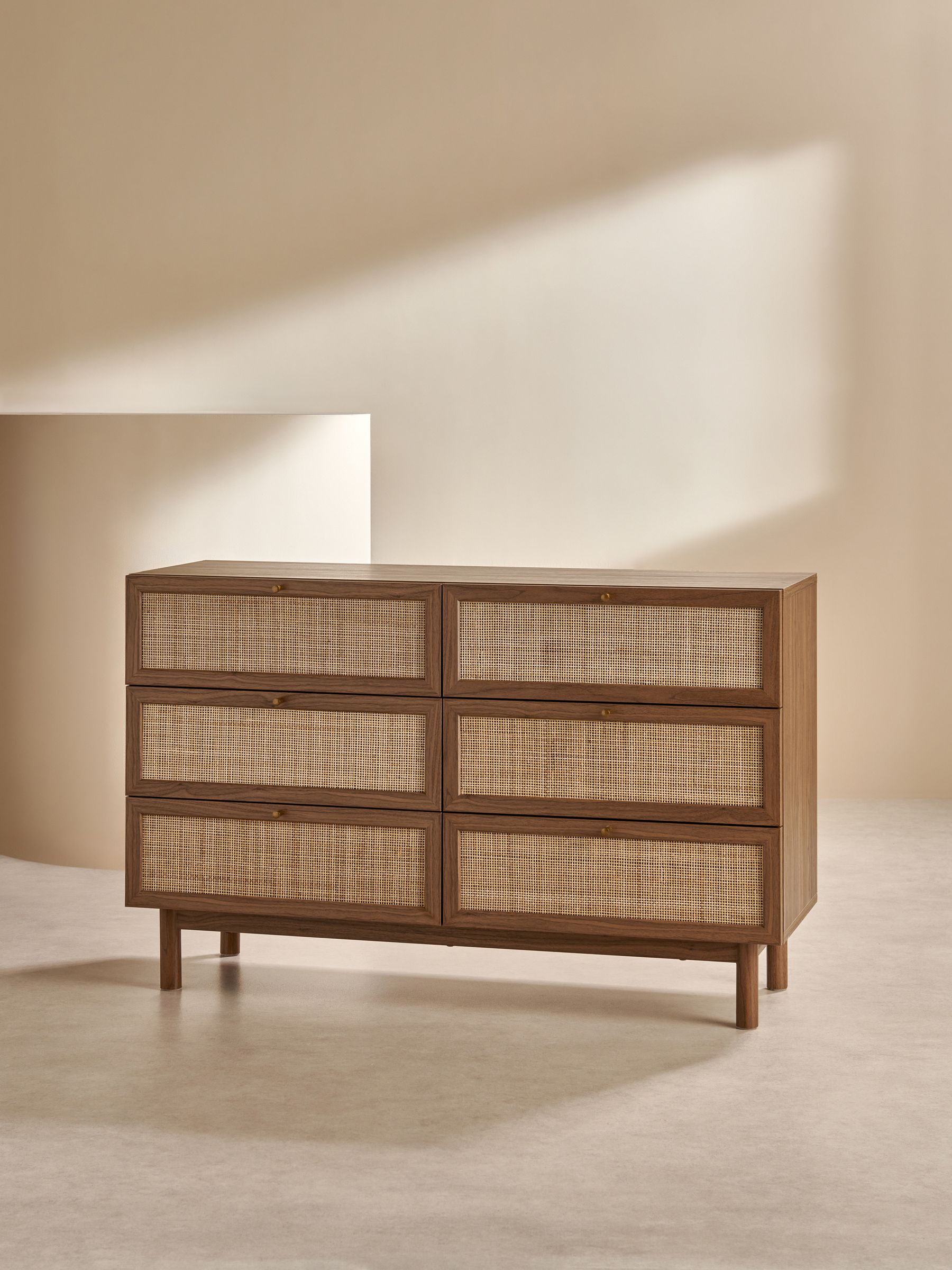 Pavia Rattan 6 Drawer Wide Chest of Drawers in Dark Oak Effect - Image 2 of 4