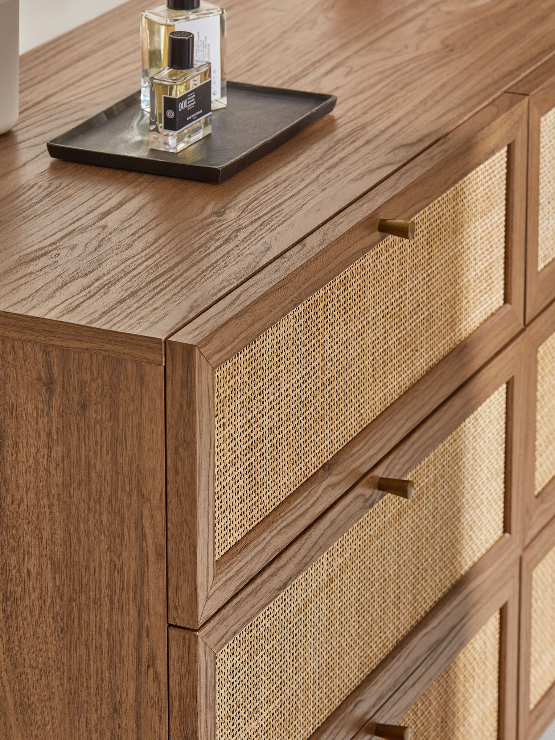 Pavia Rattan 6 Drawer Wide Chest of Drawers in Dark Oak Effect - Image 3 of 4