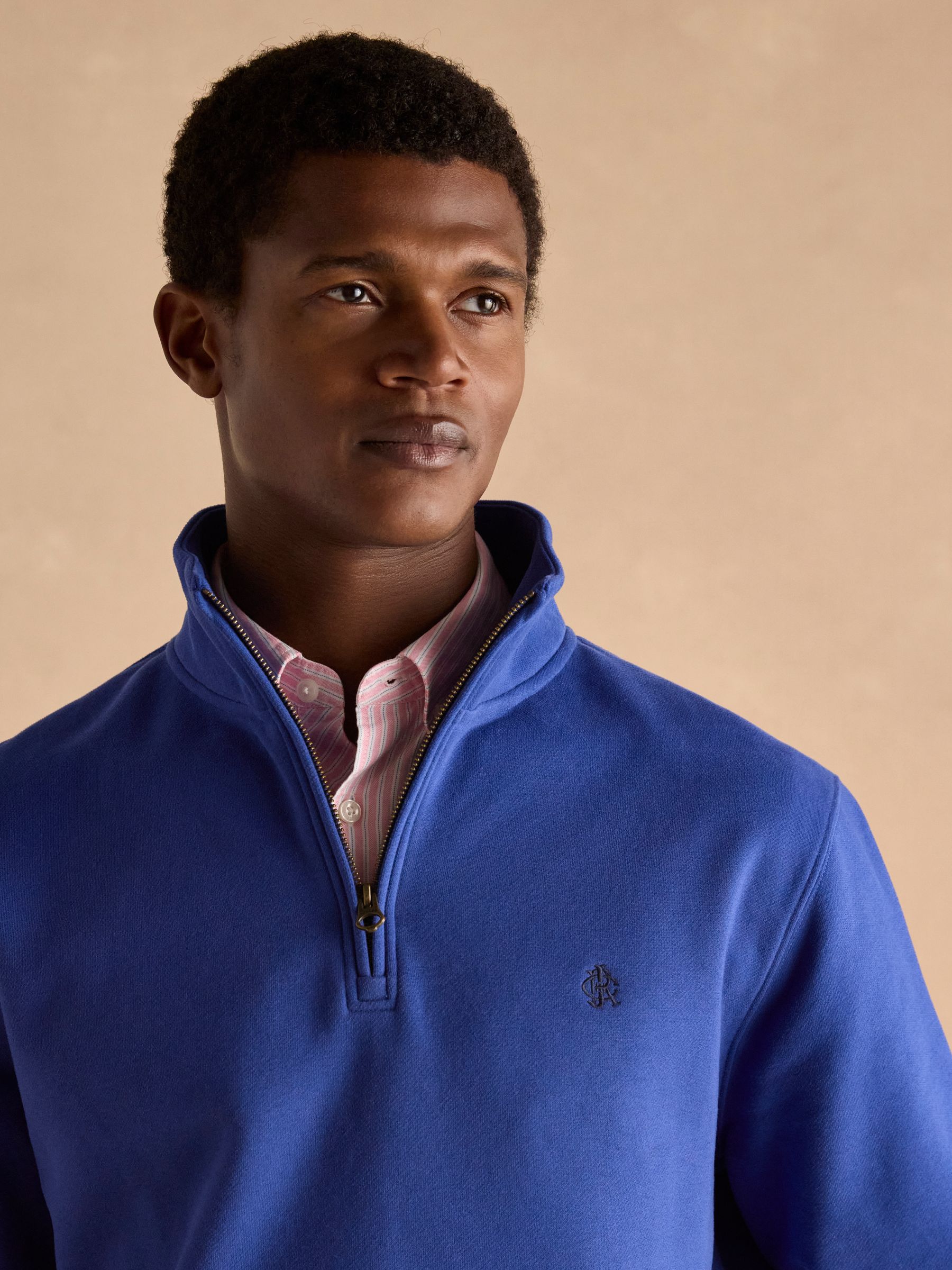 Jenkins Dark Blue Brushed Cotton Quarter Zip Sweatshirt - Image 4 of 7