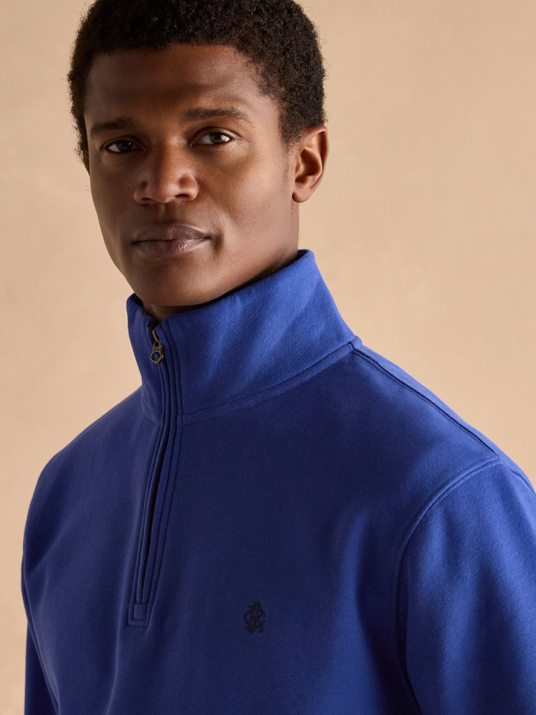 Jenkins Dark Blue Brushed Cotton Quarter Zip Sweatshirt - Image 6 of 7