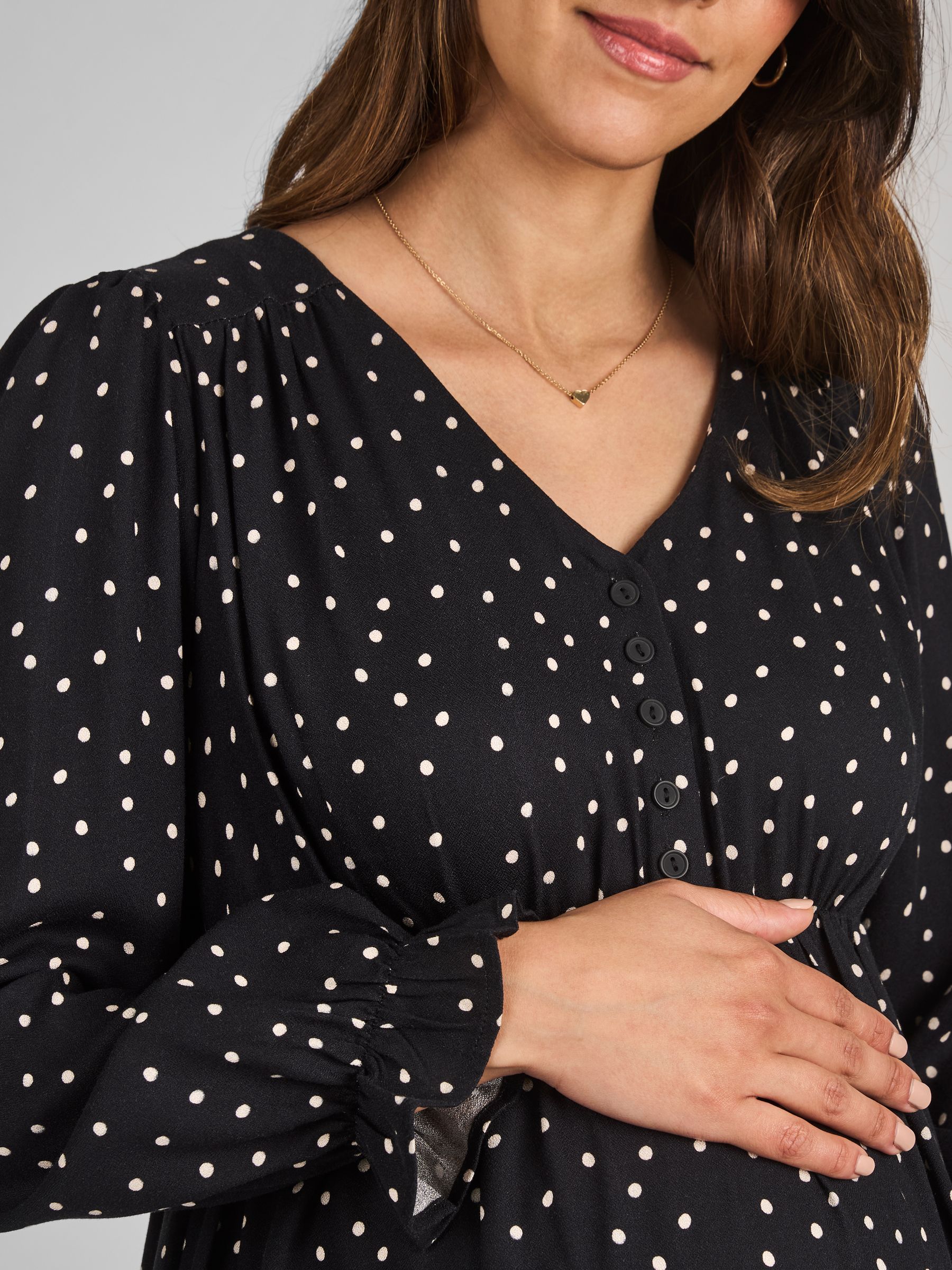 Black Polka Dot V-Neck Maternity Midi Dress - Image 4 of 4