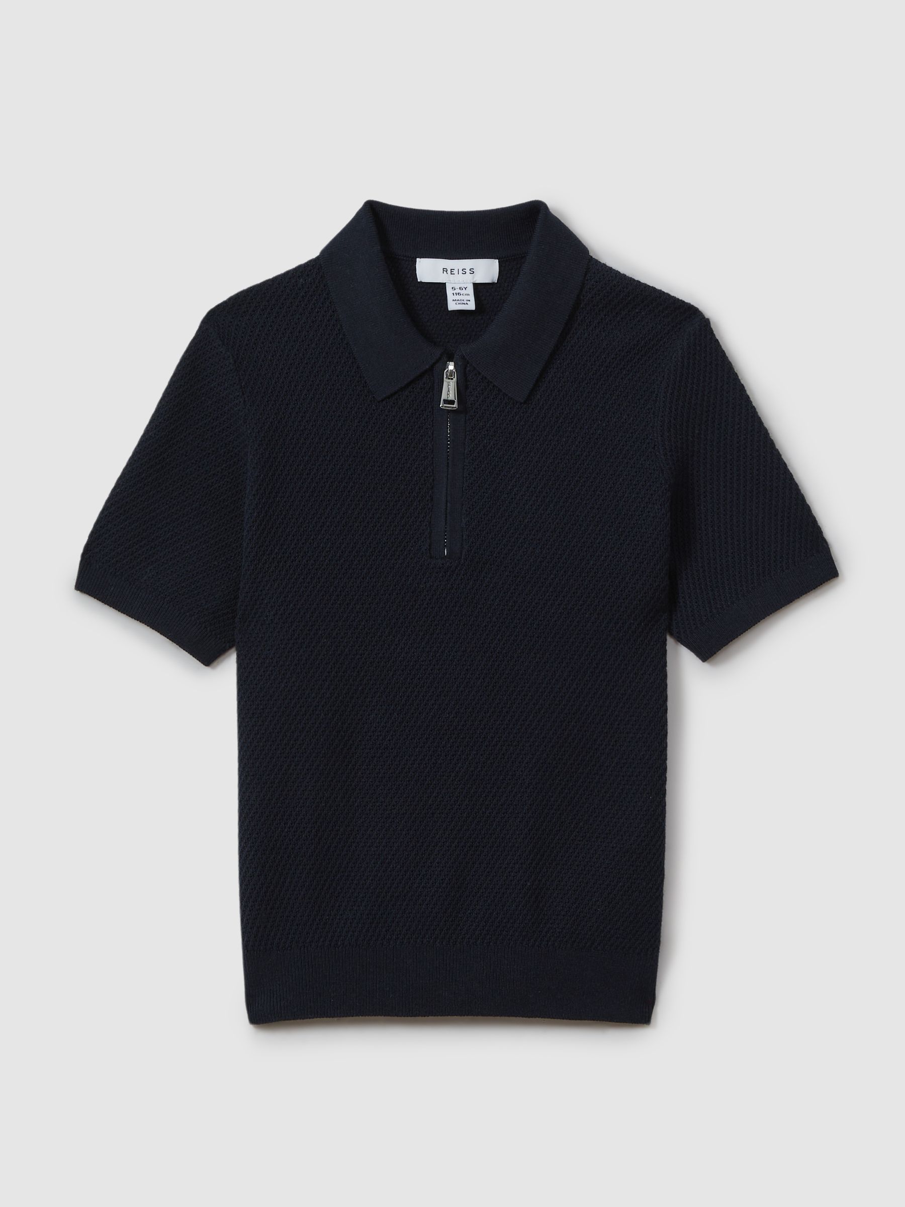 13-14 yrs Textured Quarter Zip Polo Shirt in Navy - Image 1 of 5