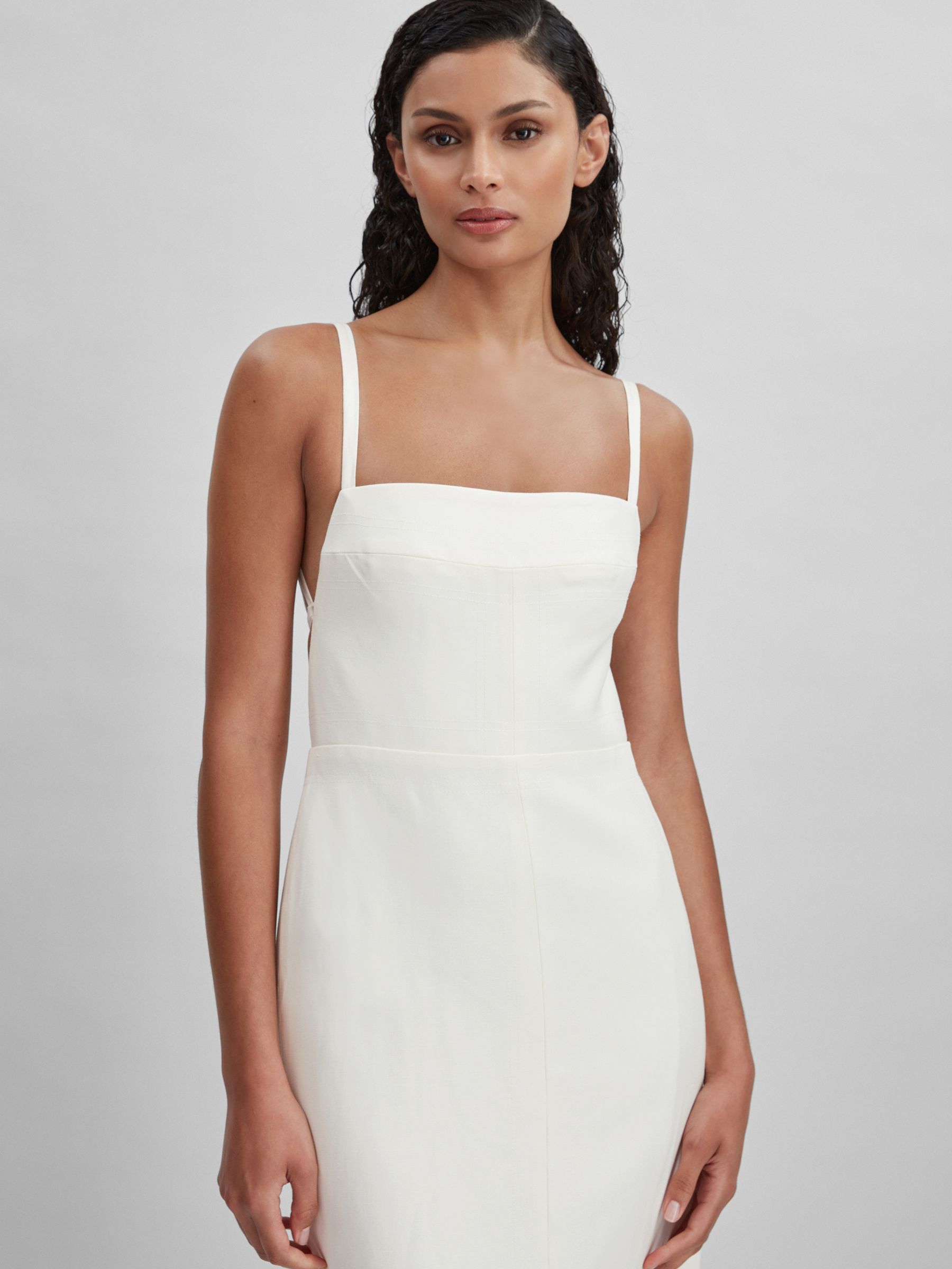 Acler Linen Blend Cut-Out Midi Dress in Ivory - Image 4 of 6