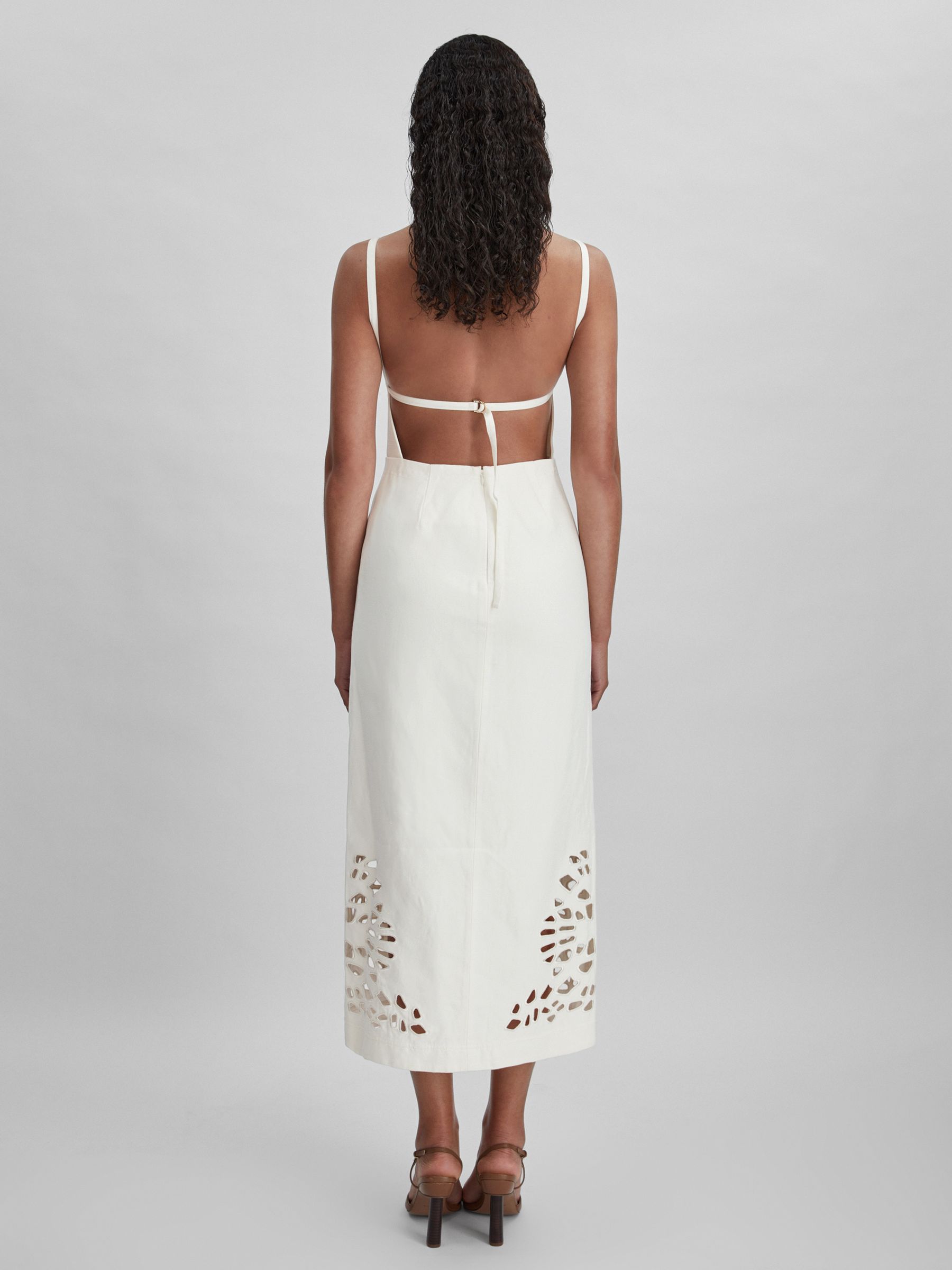 Acler Linen Blend Cut-Out Midi Dress in Ivory - Image 5 of 6