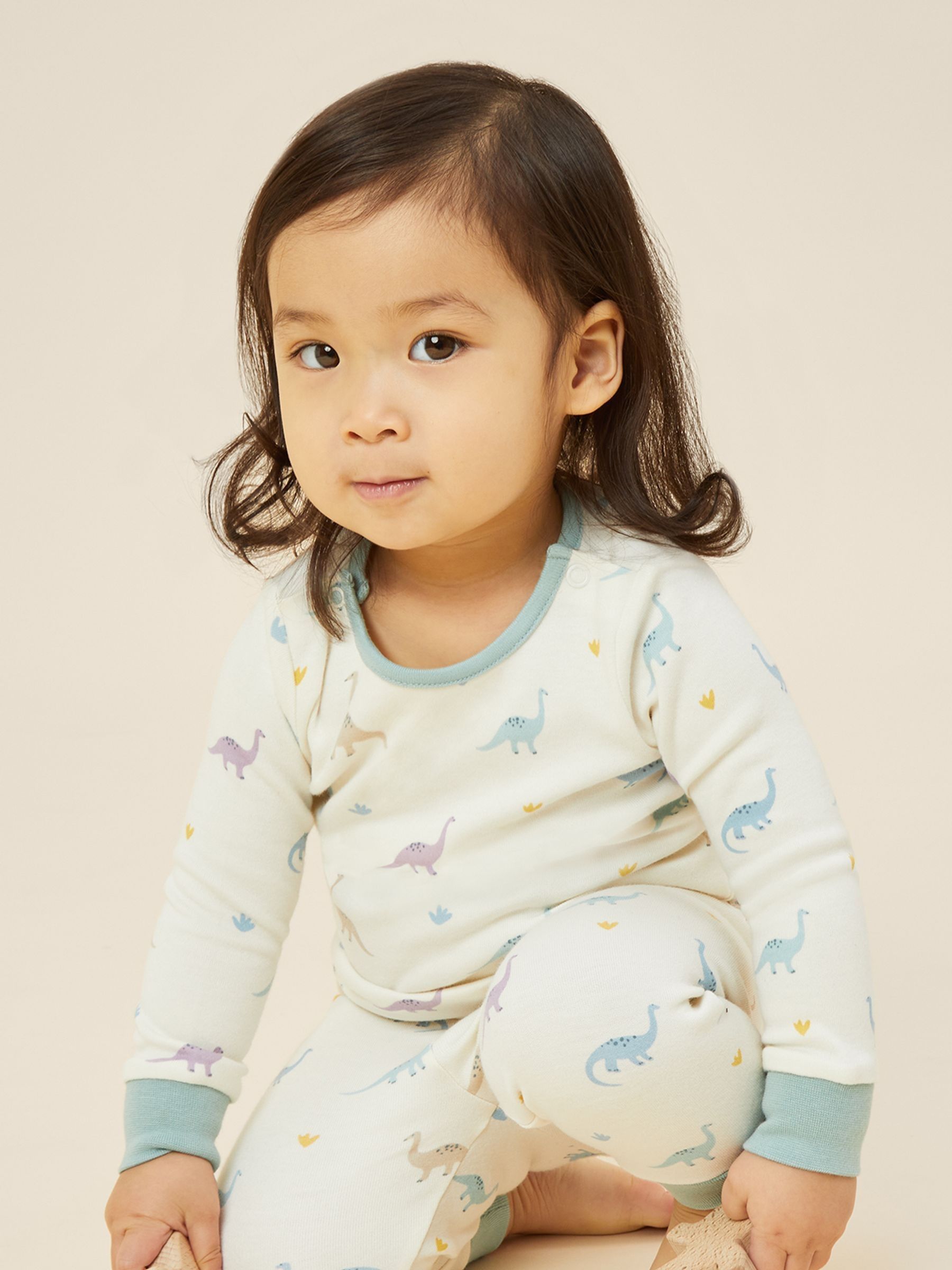 MORI Cream Dinosaur Print Supersoft Dinosaur Long Sleeve Pyjama Set - Image 2 of 7