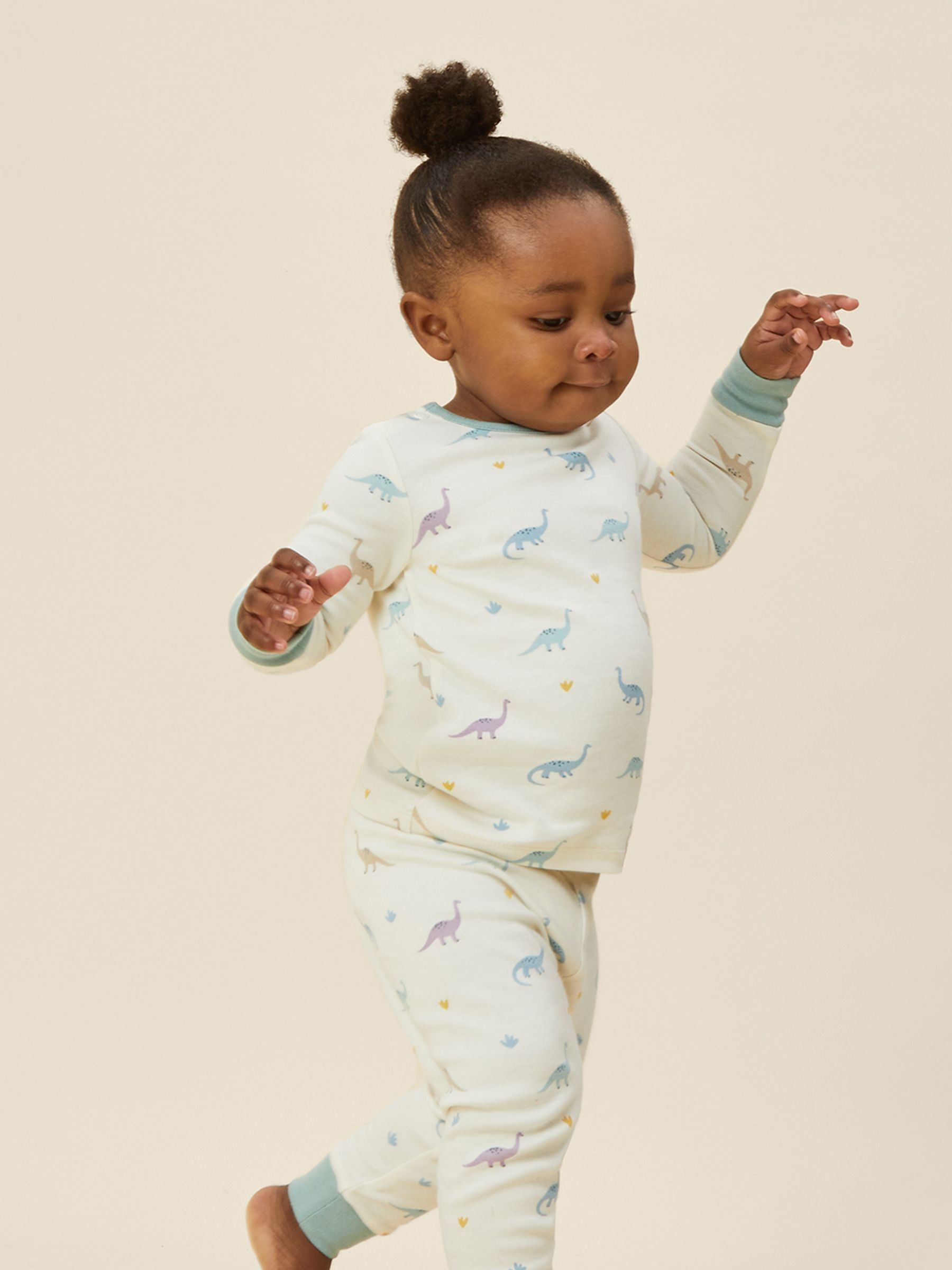 MORI Cream Dinosaur Print Supersoft Dinosaur Long Sleeve Pyjama Set - Image 3 of 7