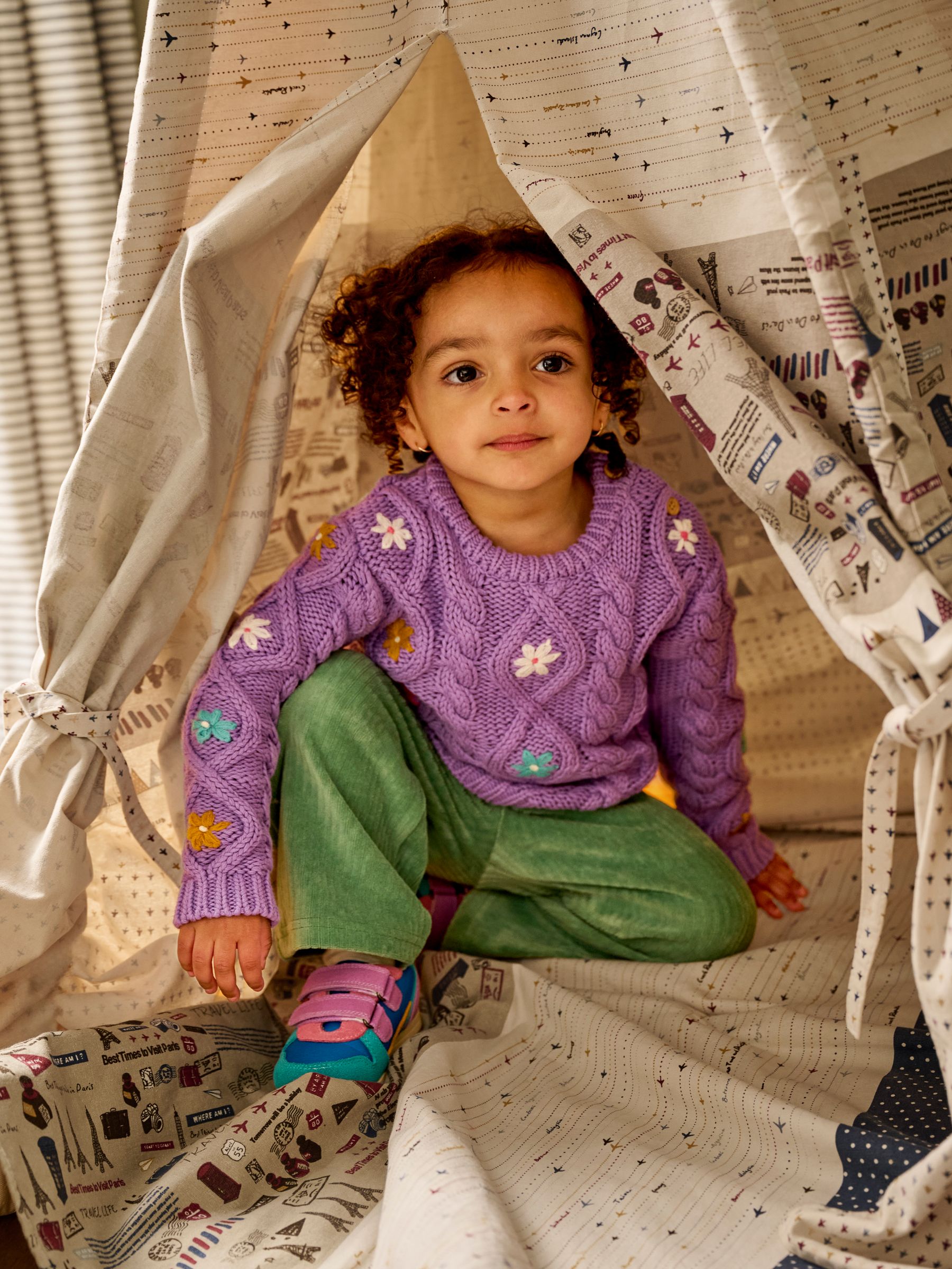 Lilac Purple Floral Embroidered Cable Knit Jumper | JoJo Maman Bébé