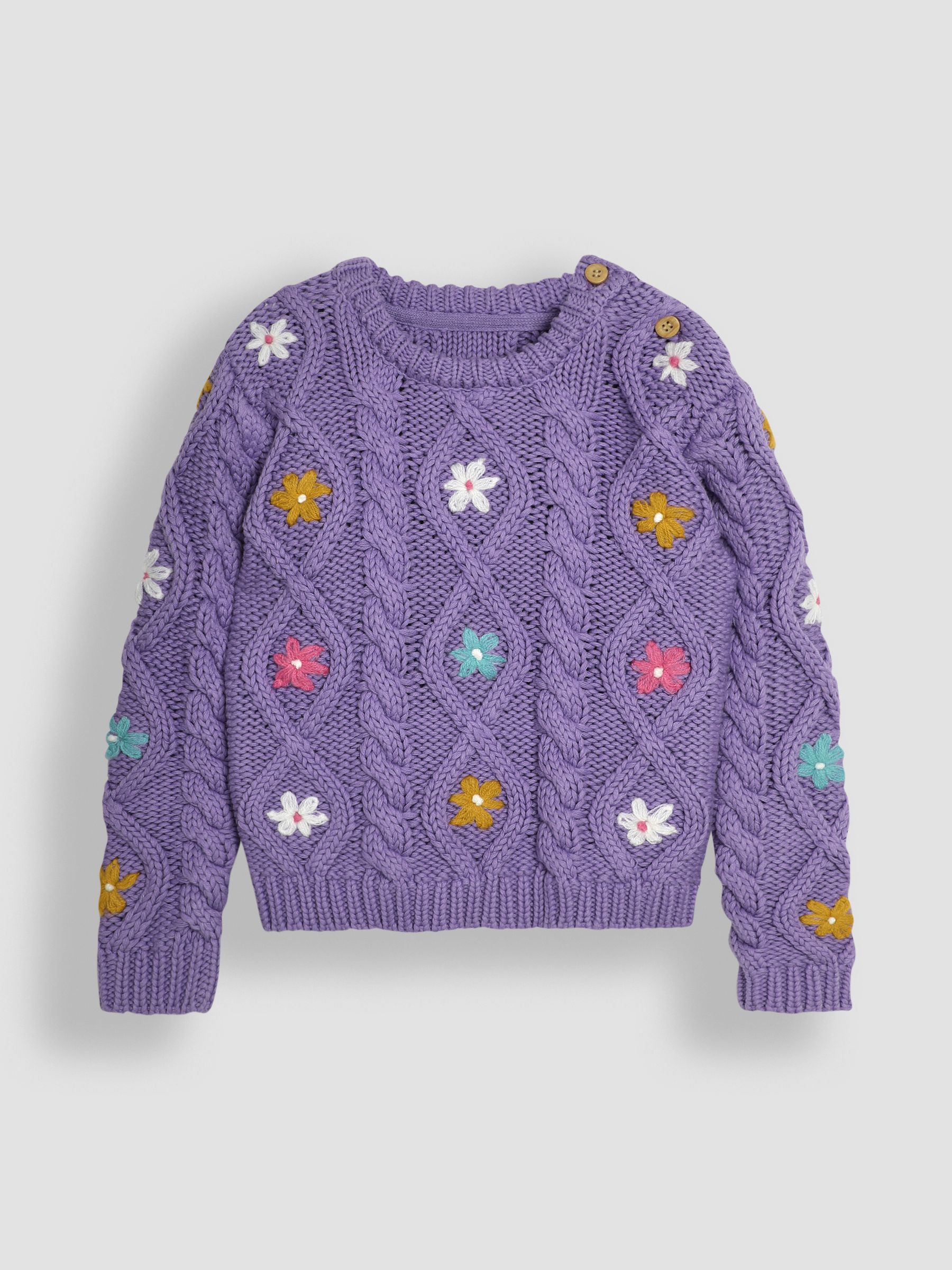 Lilac Purple Floral Embroidered Cable Knit Jumper - Image 3 of 5