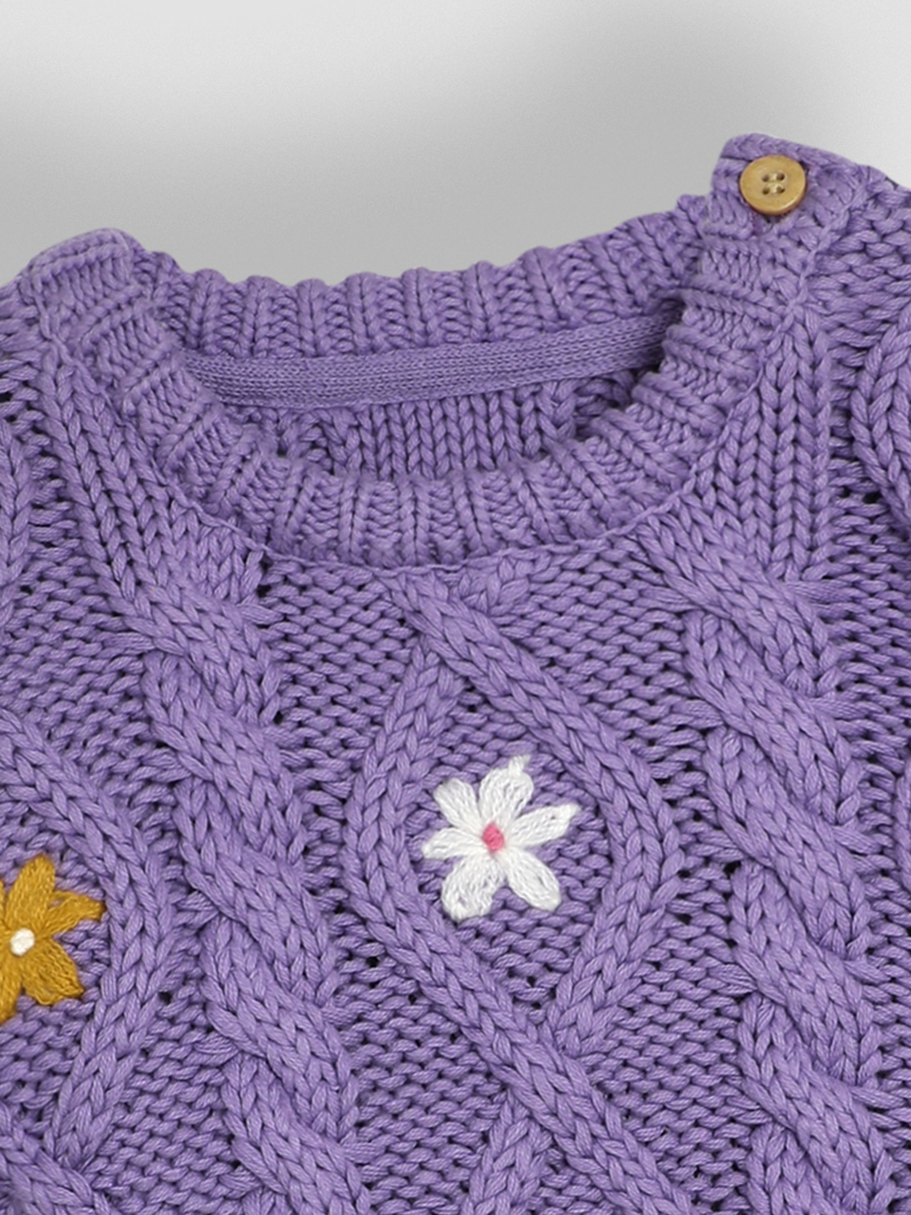 Lilac Purple Floral Embroidered Cable Knit Jumper - Image 5 of 5