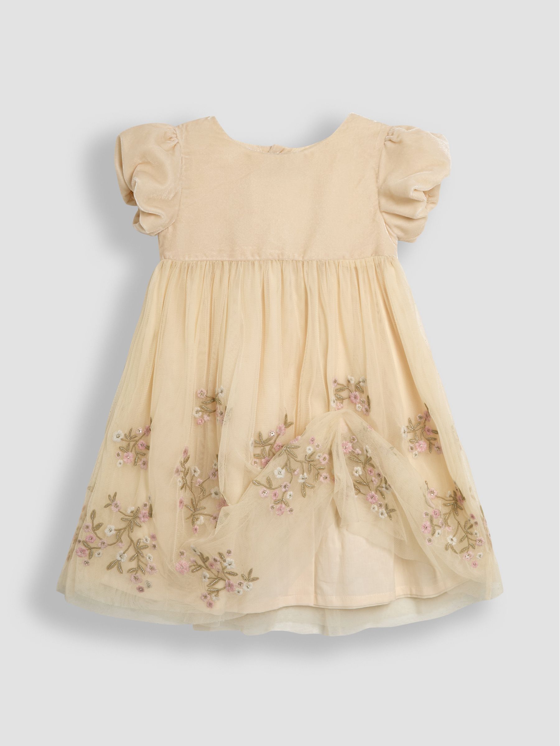Cream Floral Embroidered Tulle Party Dress - Image 2 of 4