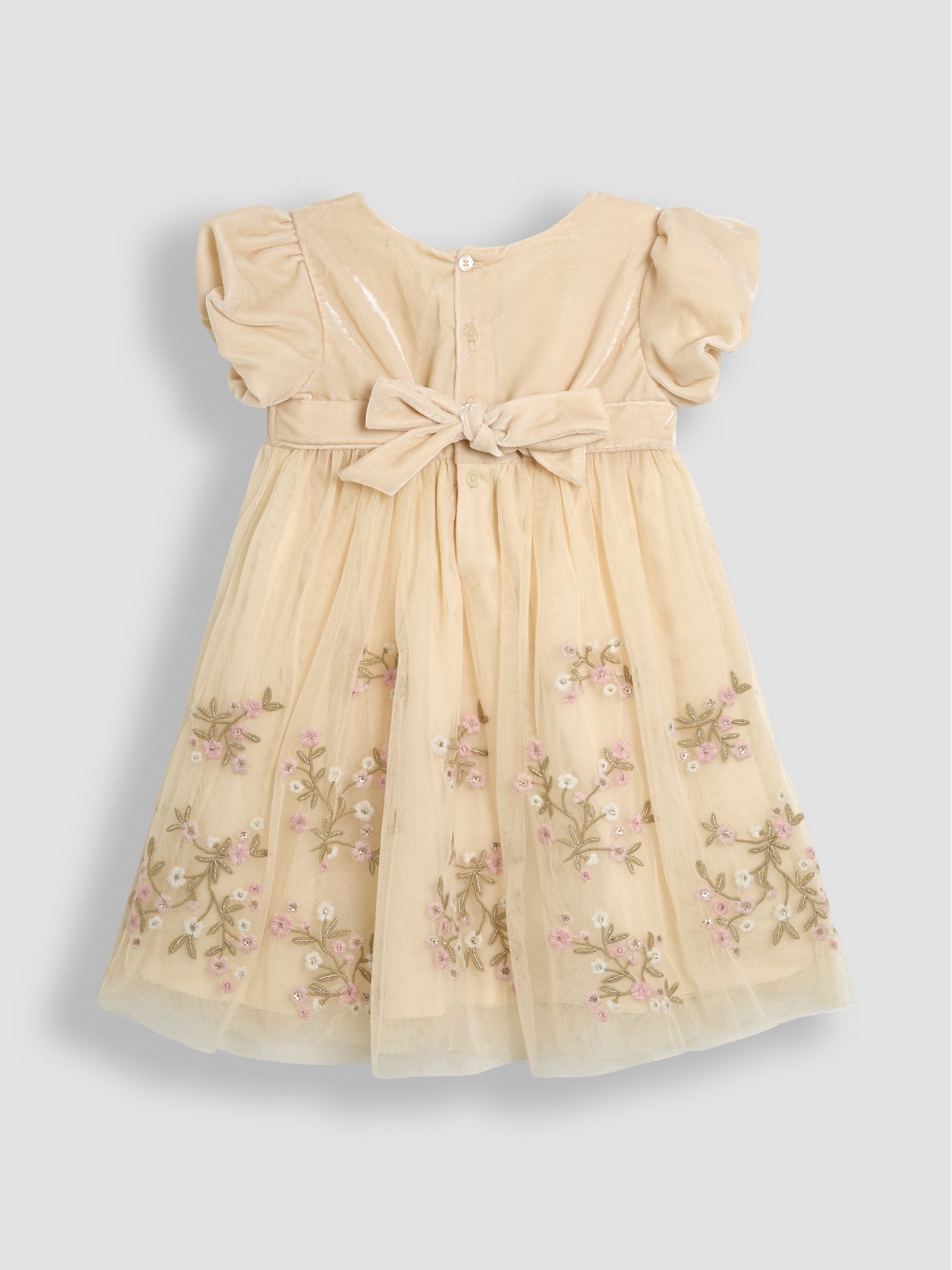 Cream Floral Embroidered Tulle Party Dress - Image 3 of 4