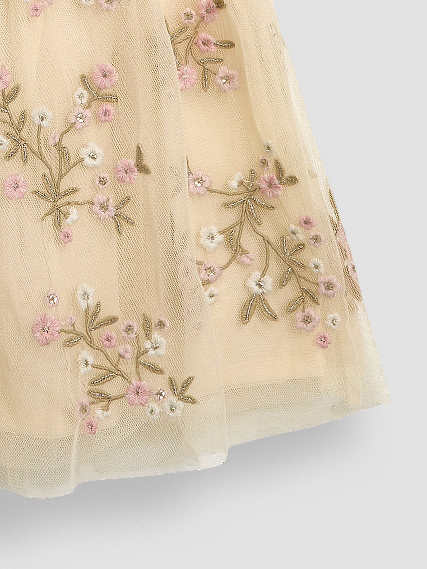 Cream Floral Embroidered Tulle Party Dress - Image 4 of 4