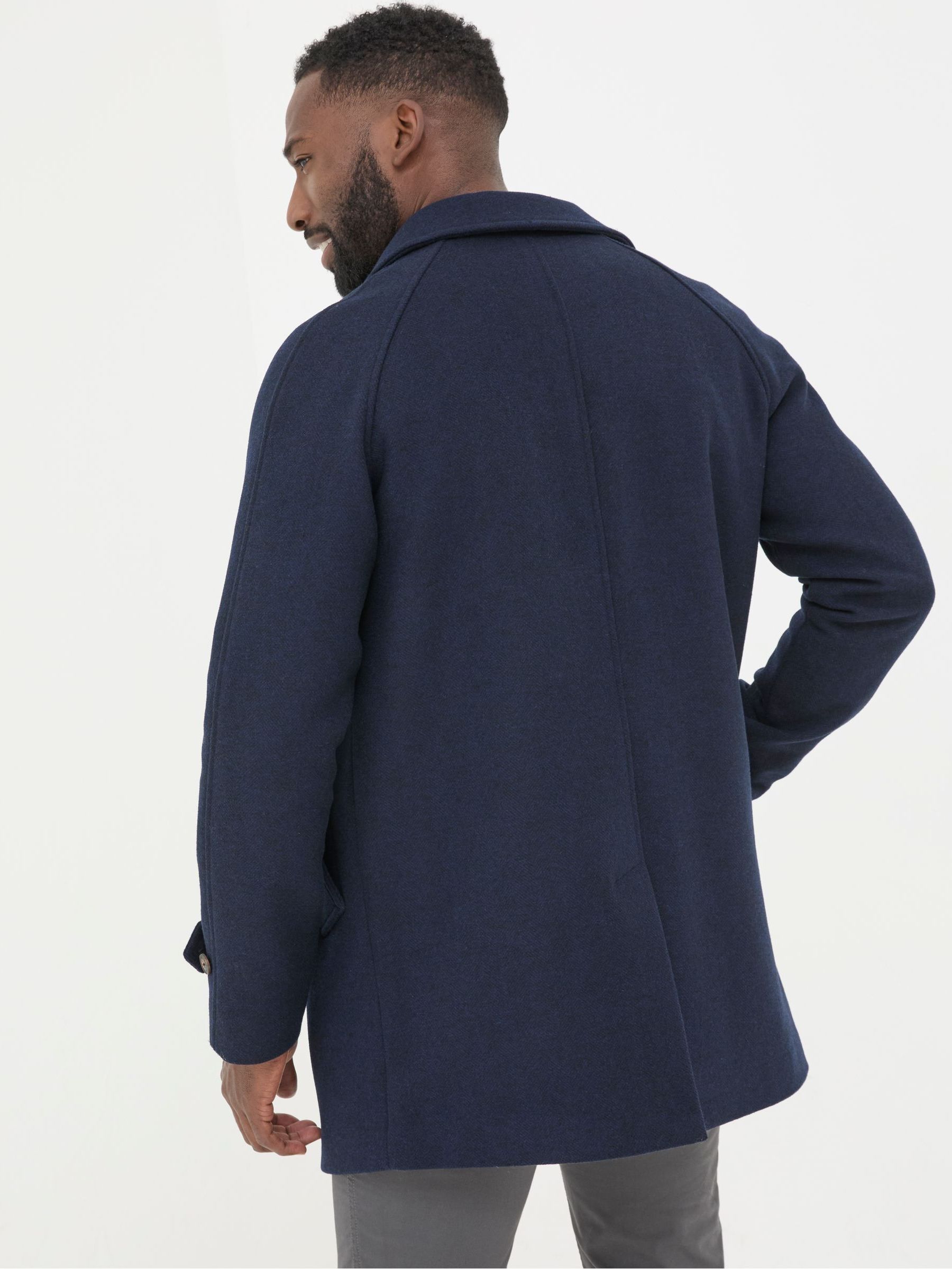 Pendeen Navy Blue Raglan Overcoat | FatFace