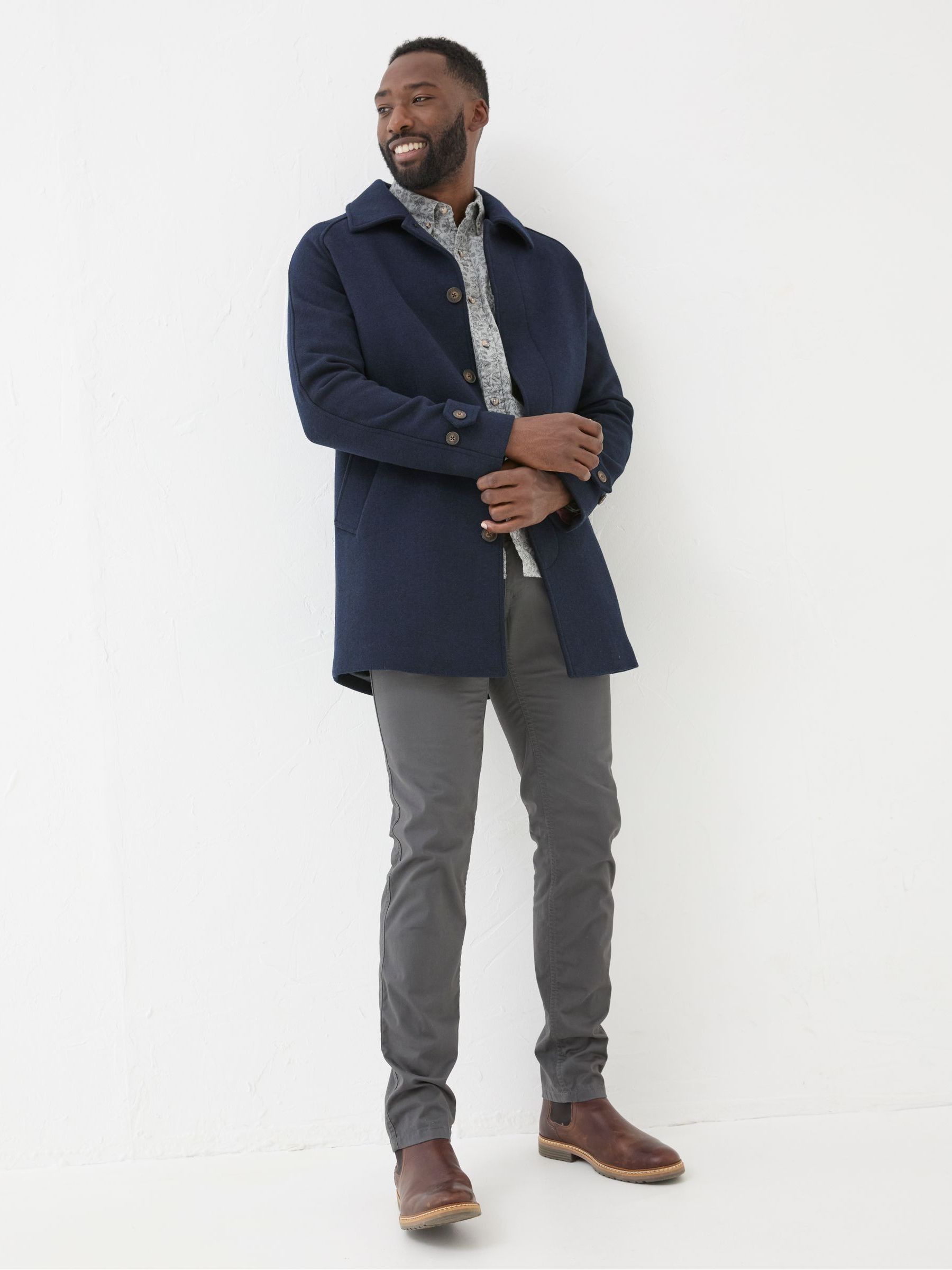 Pendeen Navy Blue Raglan Overcoat | FatFace
