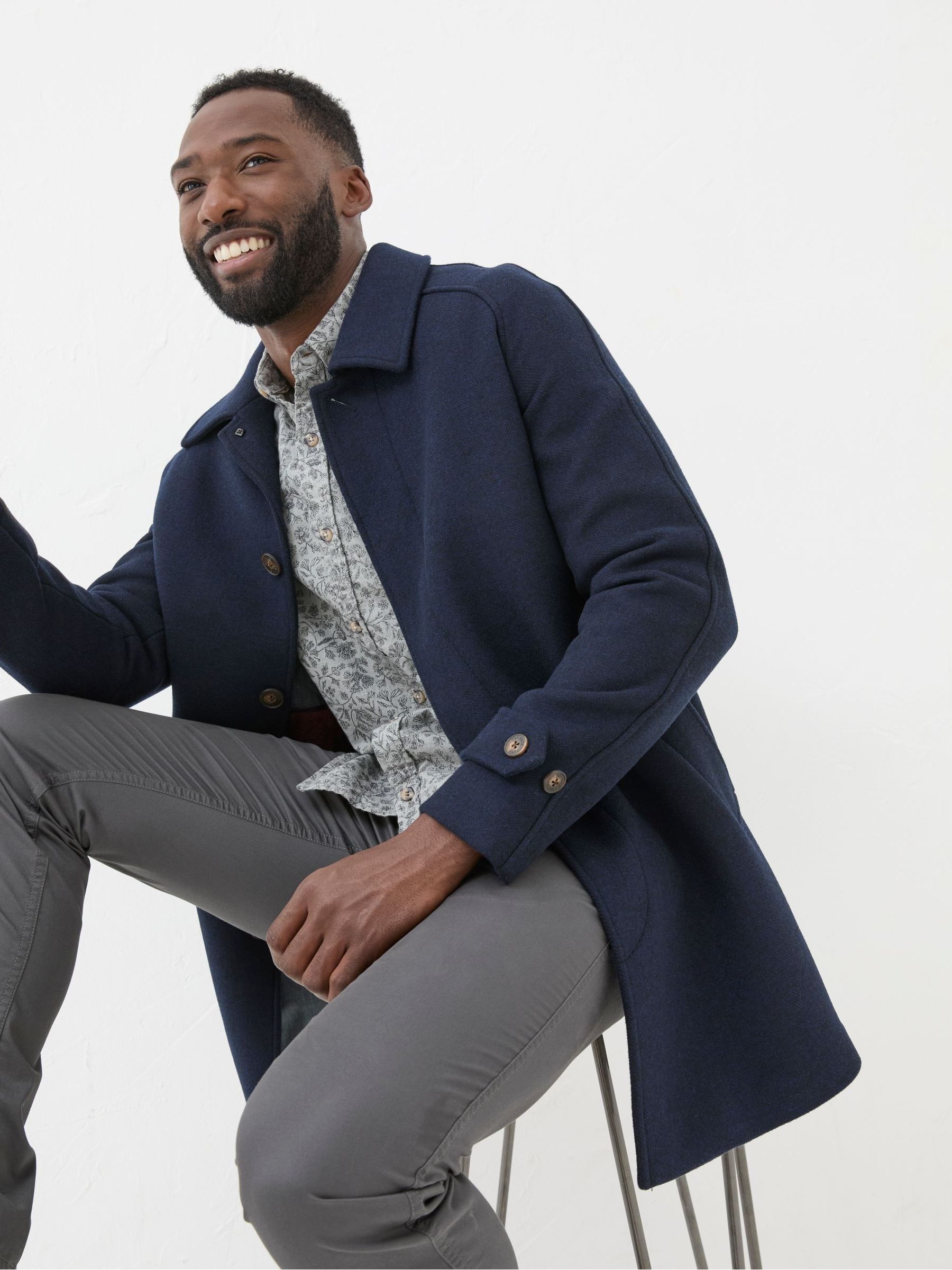 Pendeen Navy Blue Raglan Overcoat | FatFace