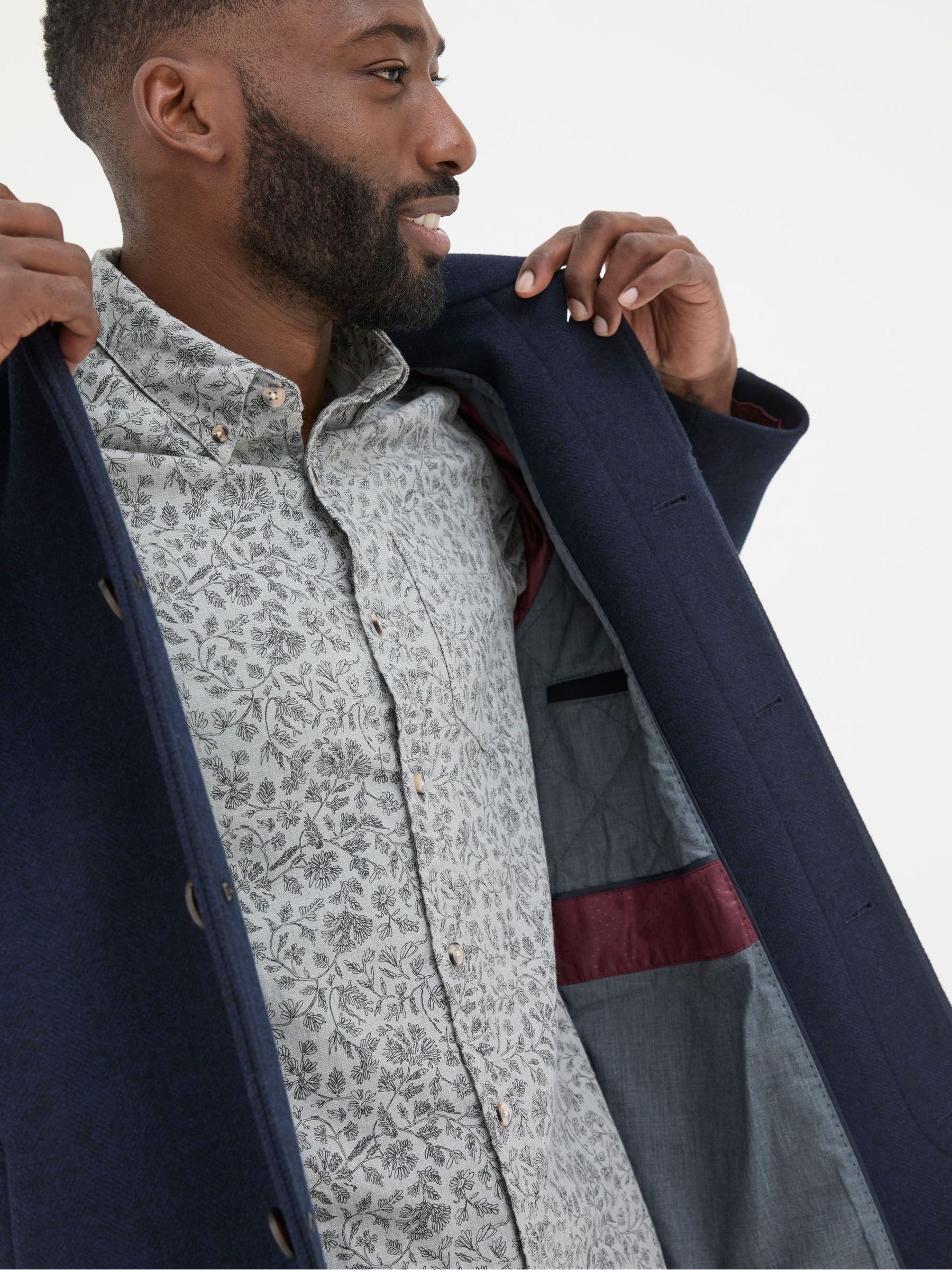 Pendeen Navy Blue Raglan Overcoat | FatFace