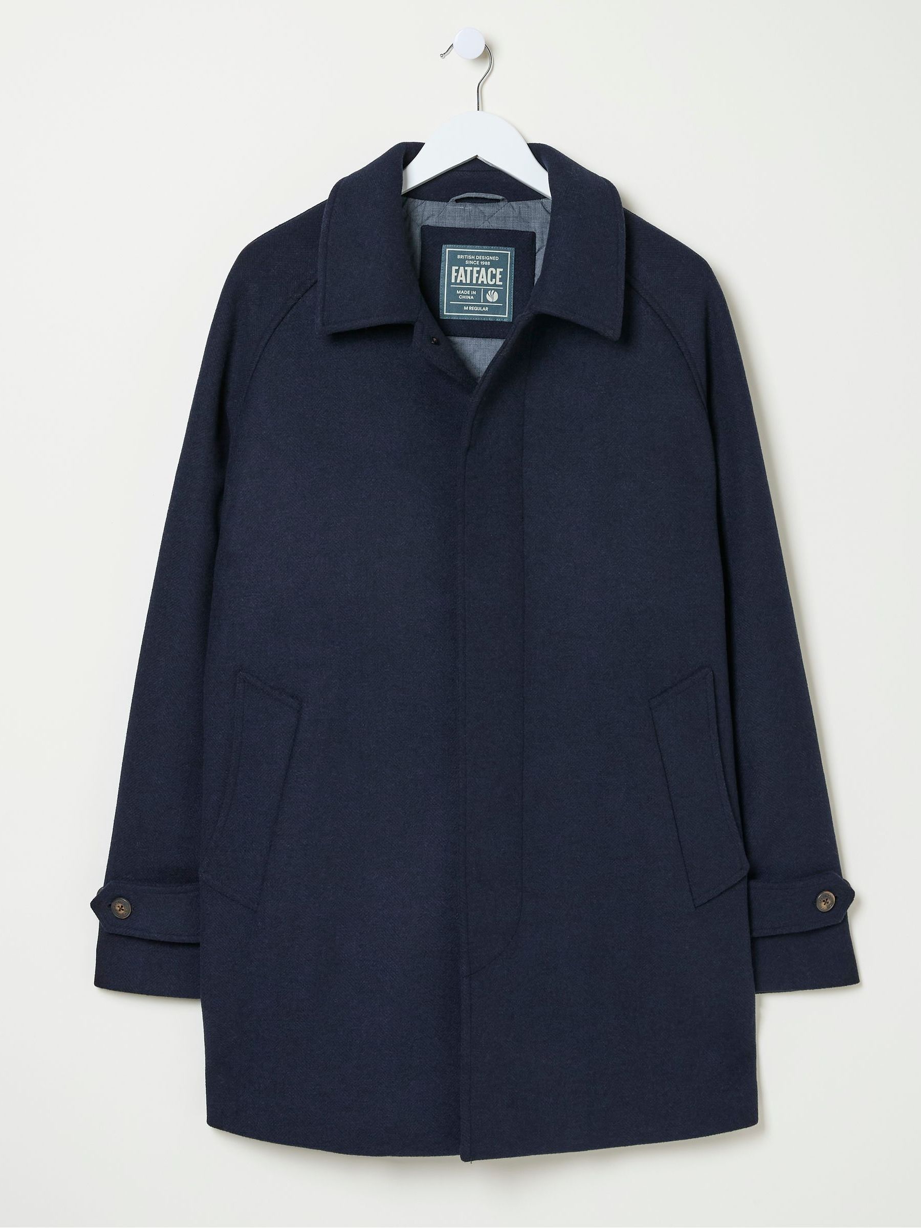 Pendeen Navy Blue Raglan Overcoat | FatFace