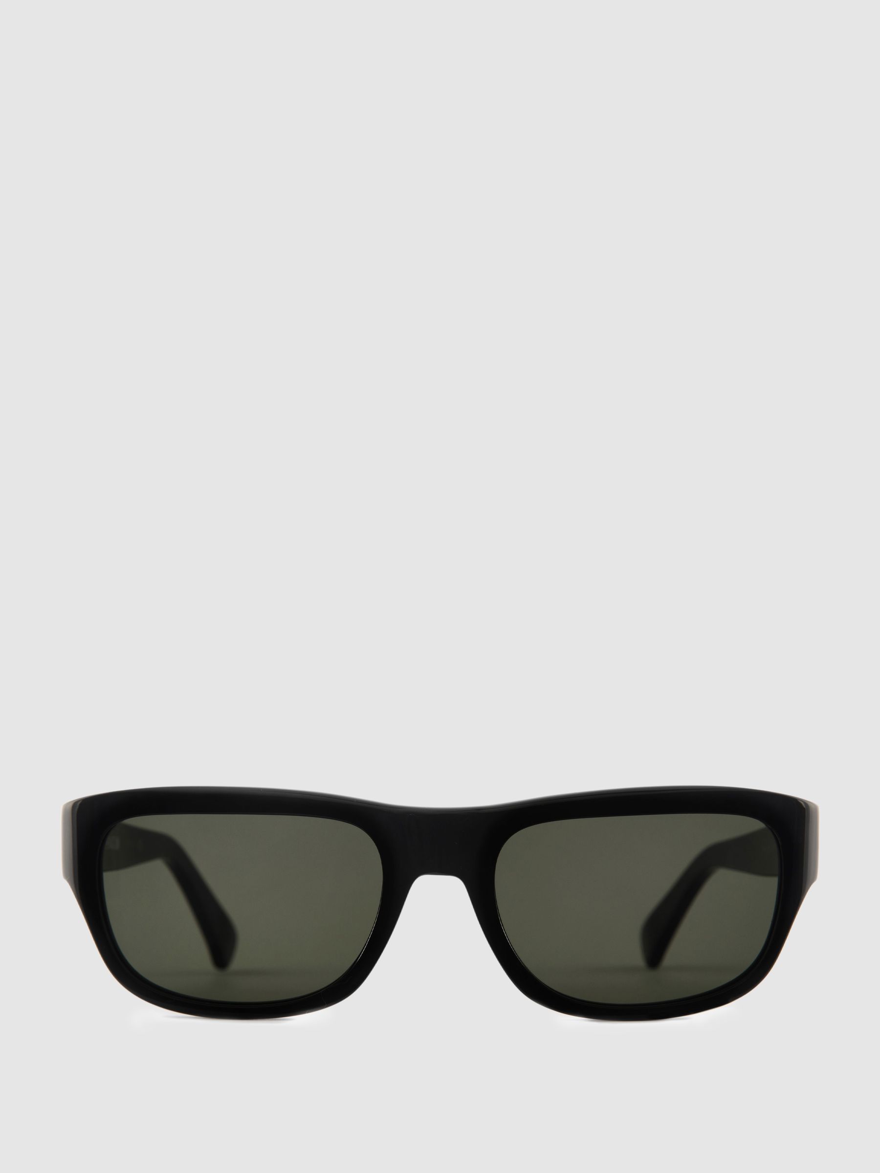 Curry and Paxton Narrow Rectangular Sunglasses in Black - Image 1 of 4