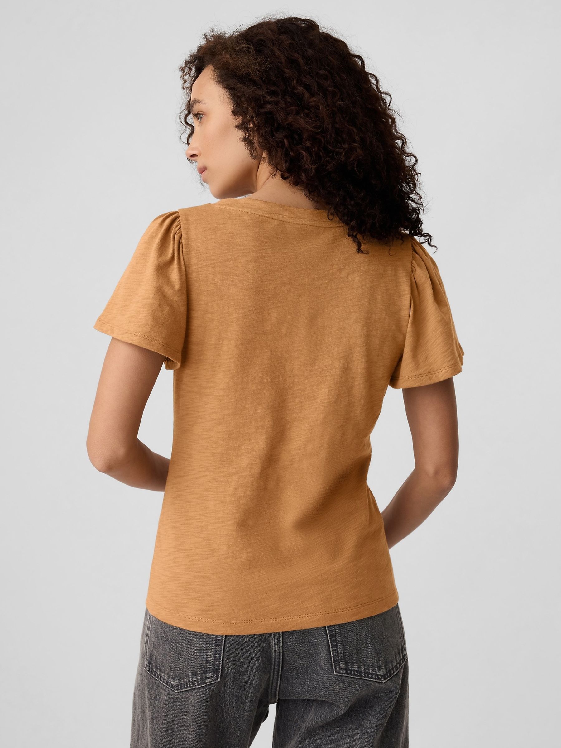 Brown Cotton Flutter Short Sleeve T-Shirt - Image 2 of 5