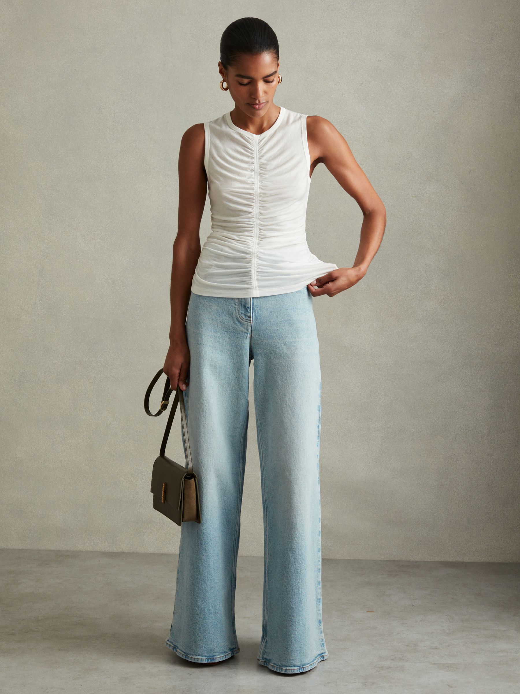 Lyocell-Wool Ruched Vest in Cream - Image 3 of 5