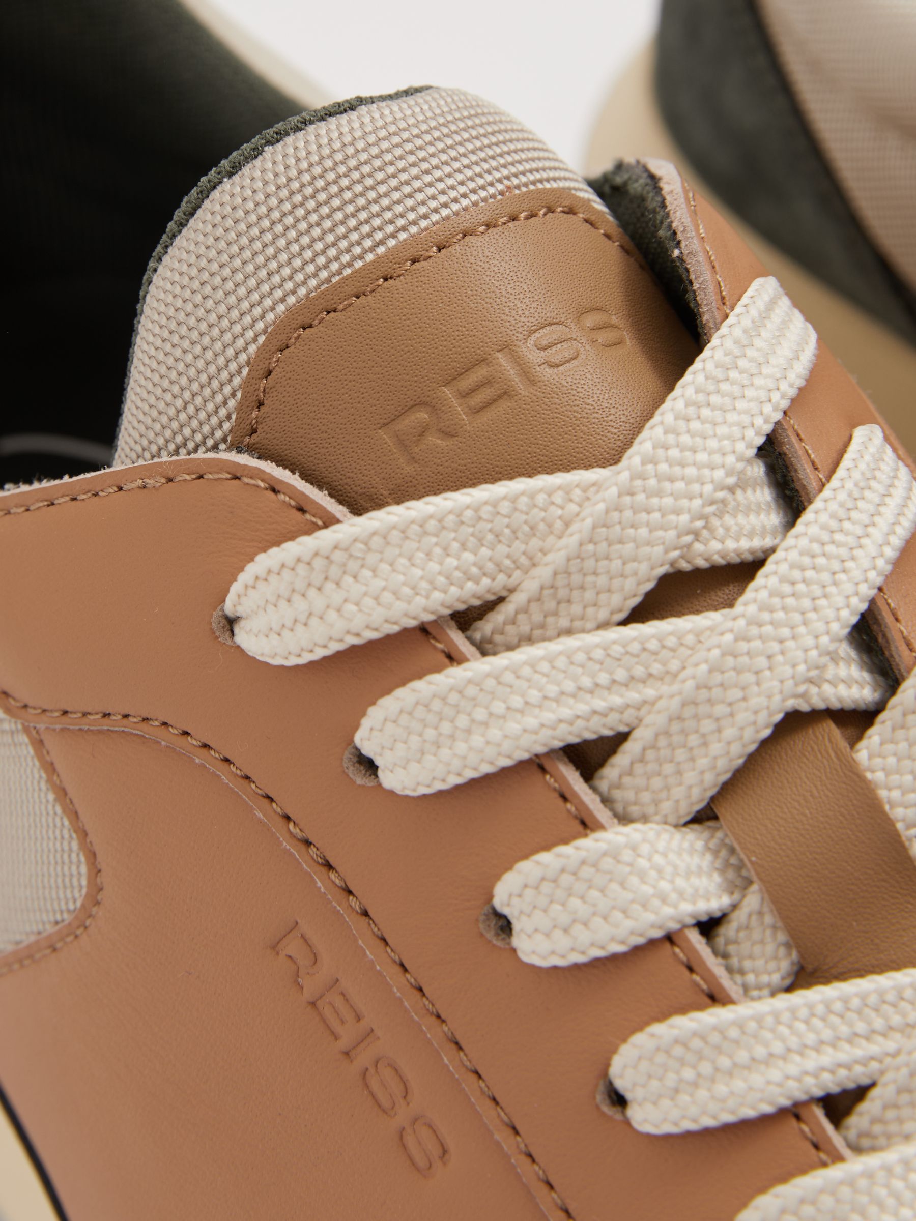 Leather Suede Running Trainers in Green/Camel - Image 5 of 5