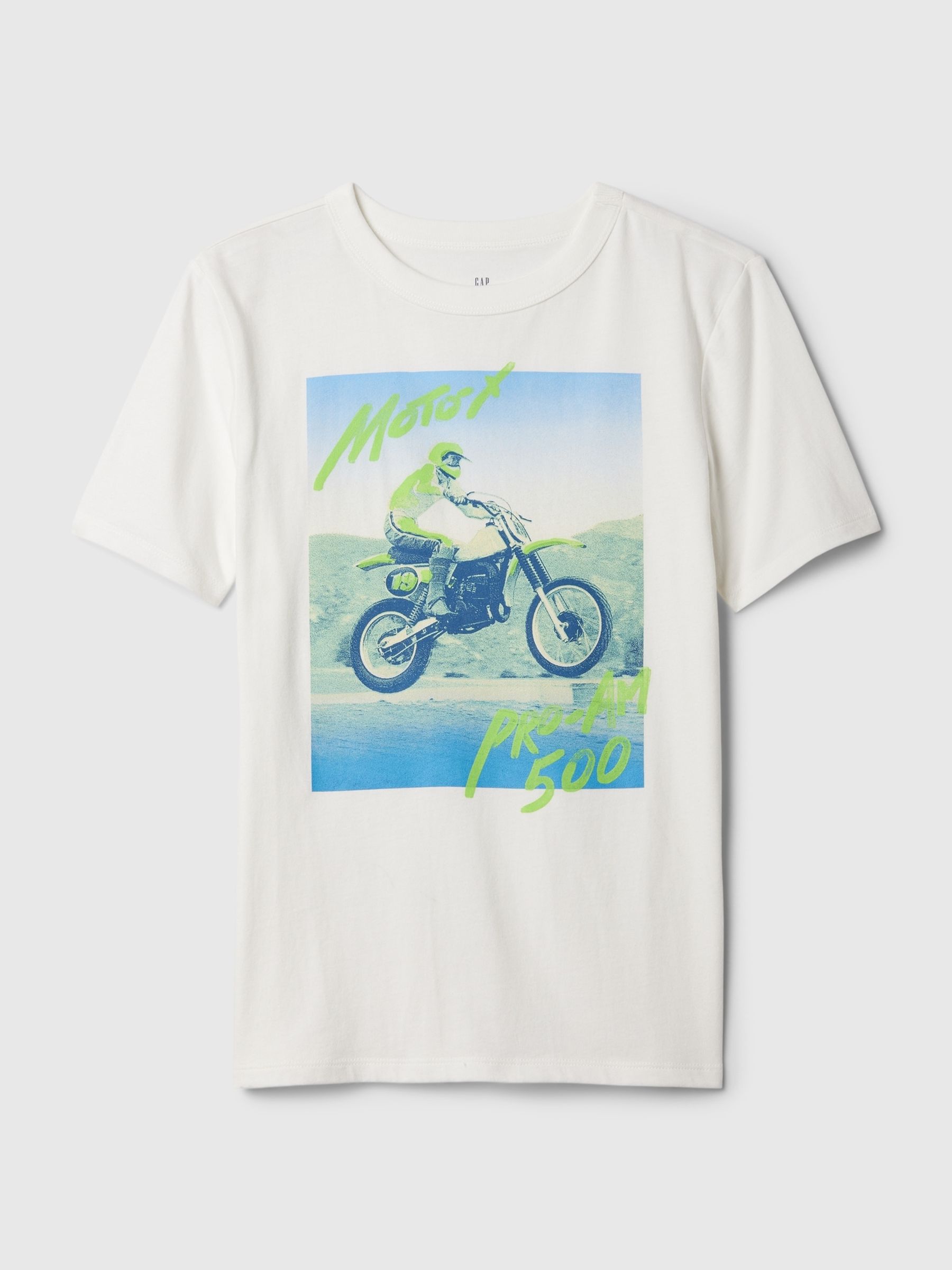 White Motorbike Graphic Short Sleeve Crew Neck T-Shirt (4-13yrs) - Image 1 of 1