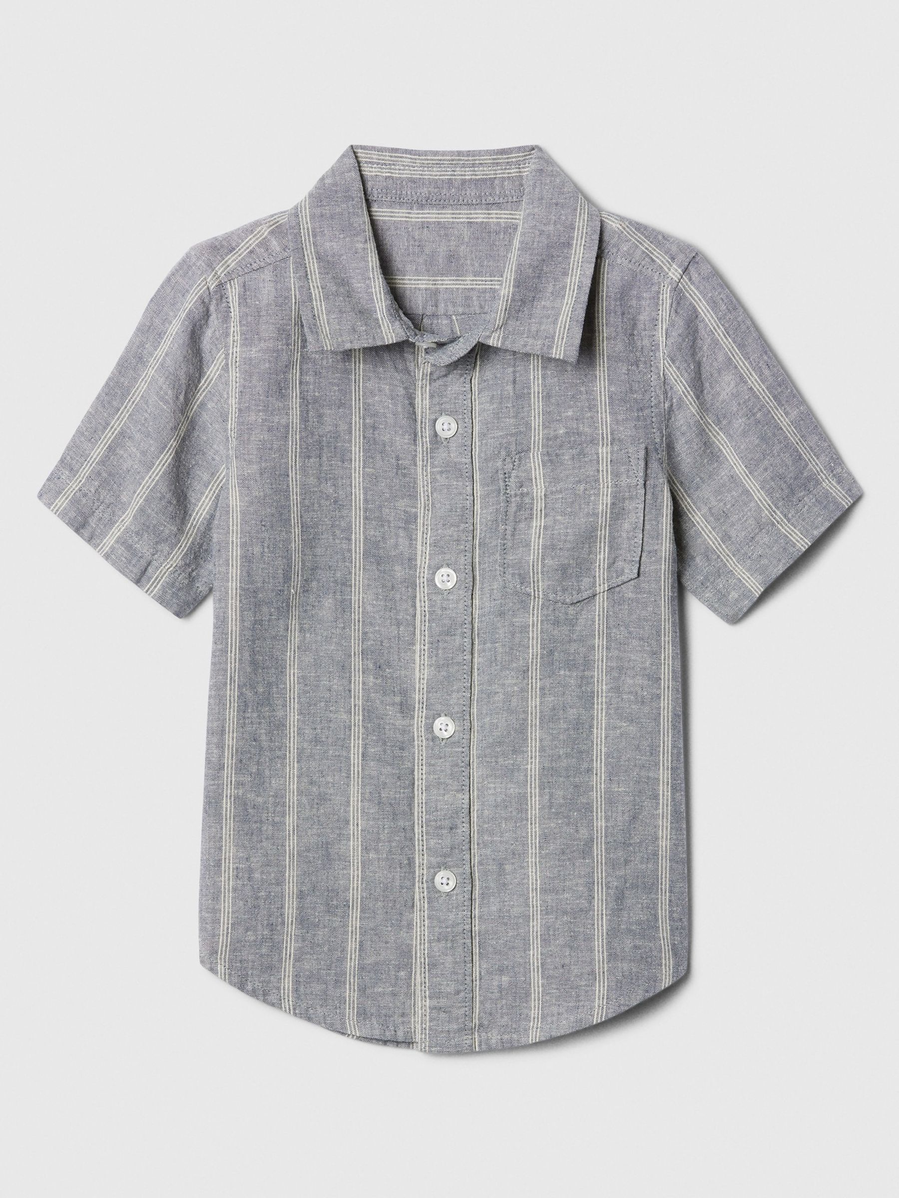 Grey Linen Blend Short Sleeve Baby Shirt (Newborn-5yrs) - Image 1 of 3