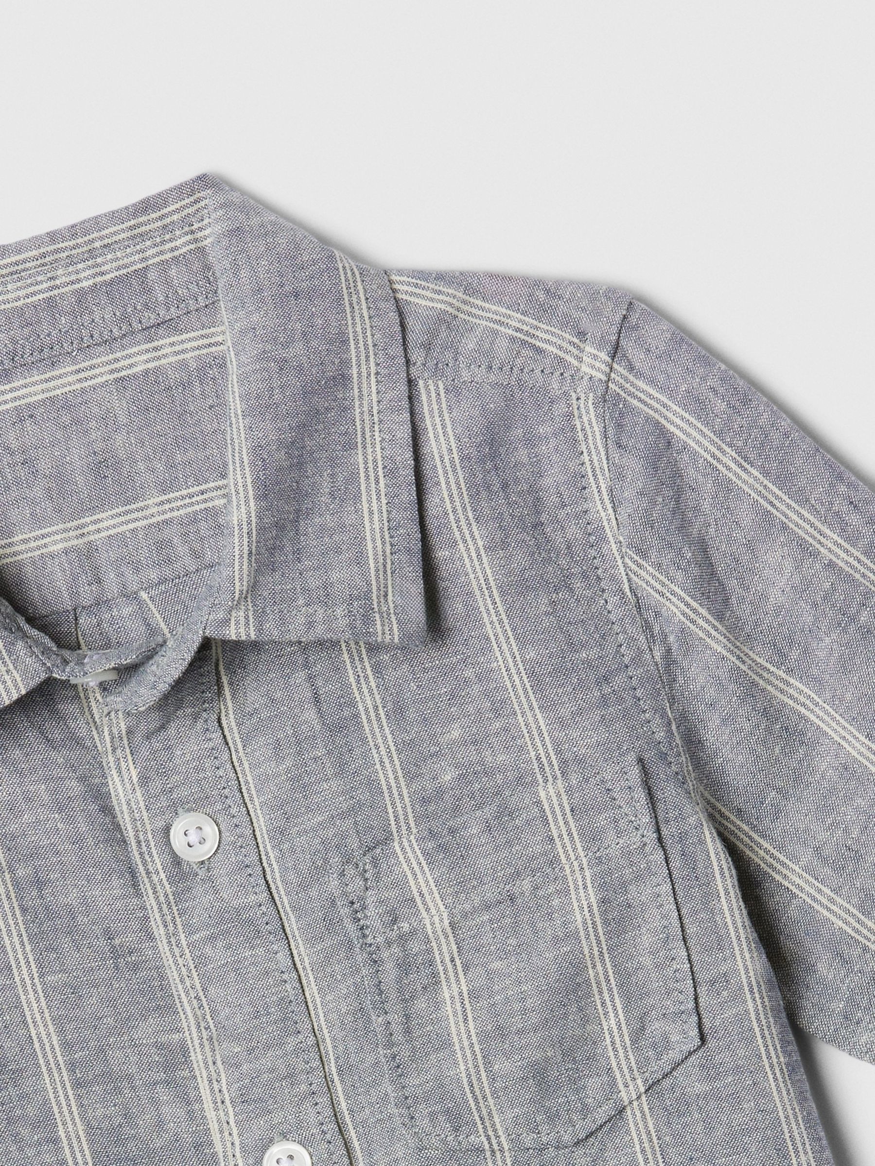 Grey Linen Blend Short Sleeve Baby Shirt (Newborn-5yrs) - Image 3 of 3