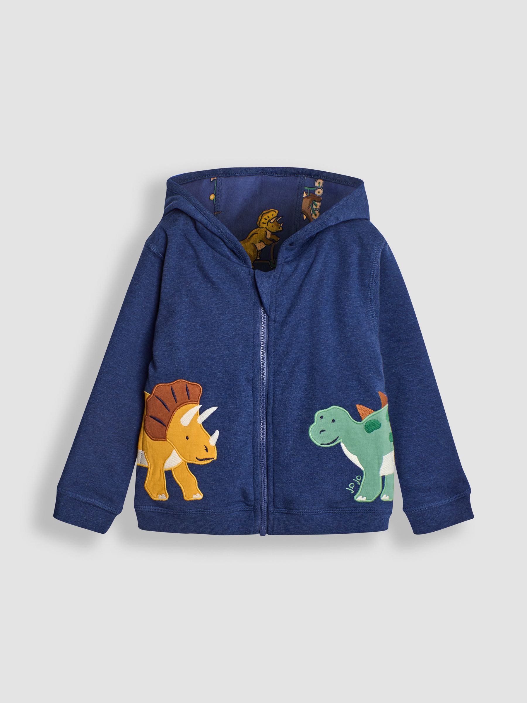 Indigo Blue Dinosaur Appliqué Reversible Hoodie | JoJo Maman Bébé USA