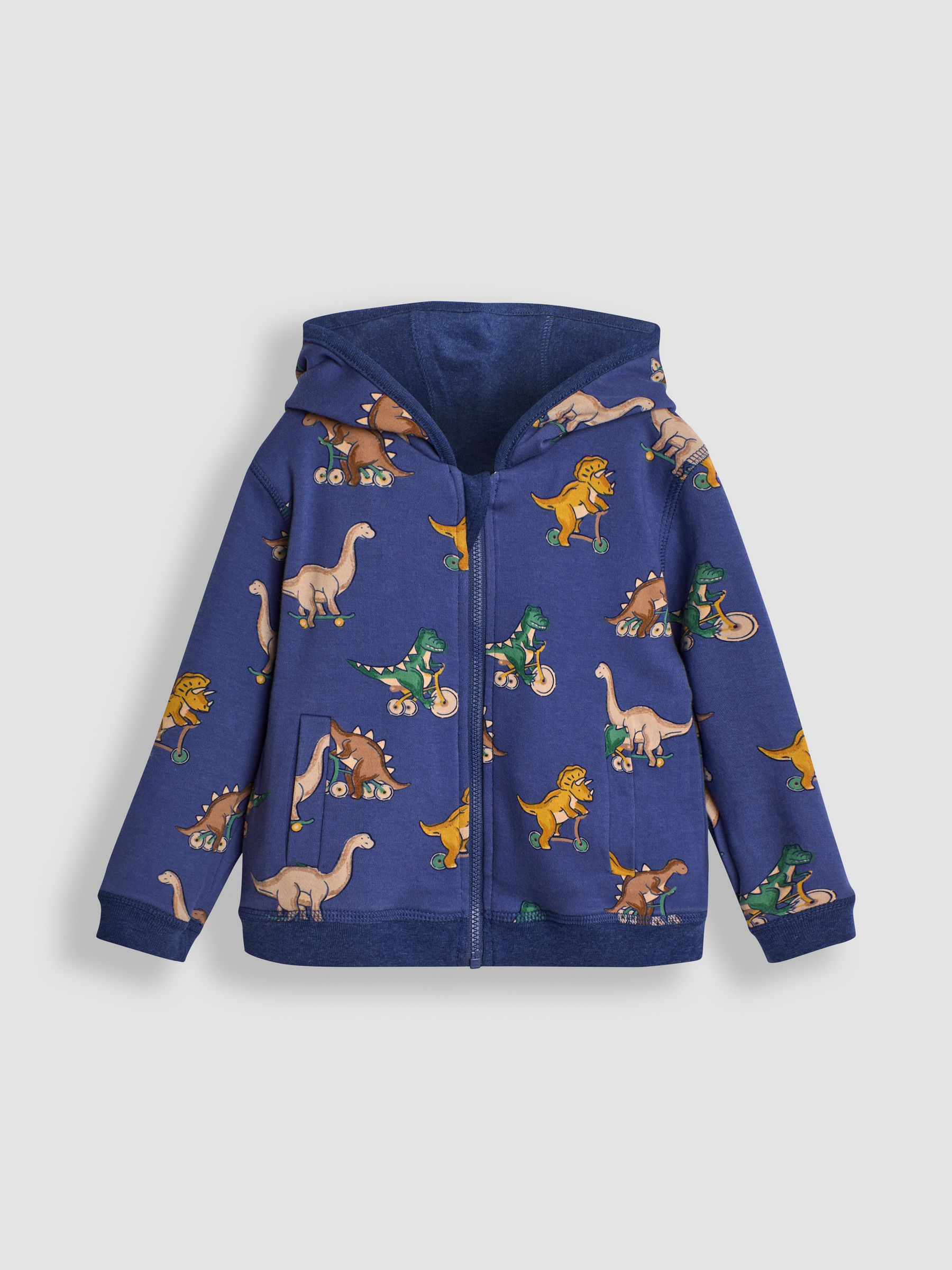 Indigo Blue Dinosaur Appliqué Reversible Hoodie | JoJo Maman Bébé USA