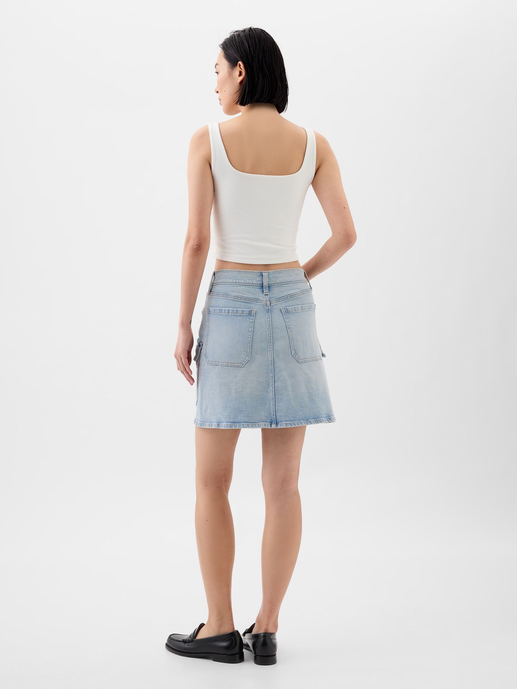 Light Blue Denim Cargo Mini Skirt - Image 2 of 3