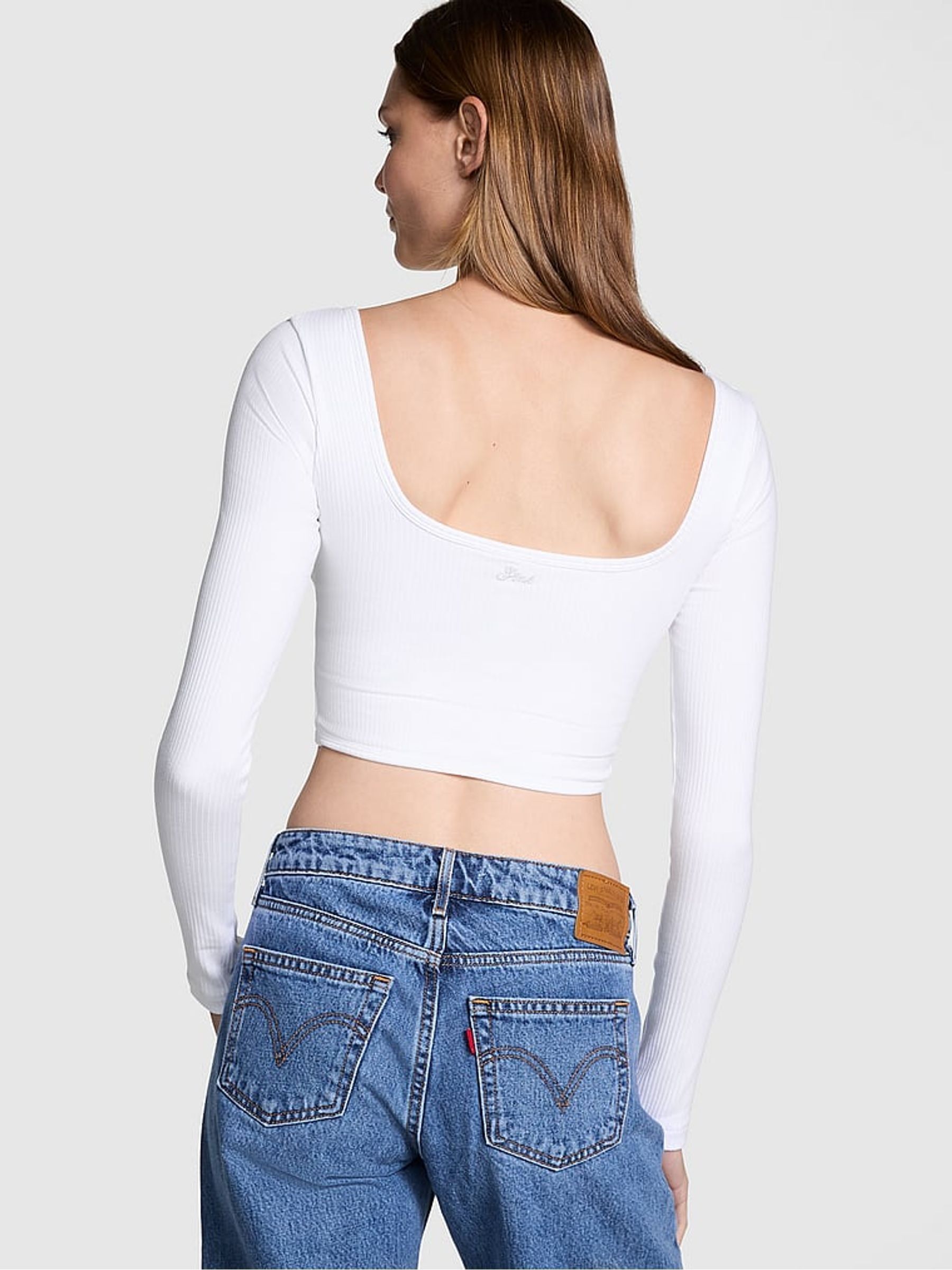 Optic White Long Sleeve Cotton Corset Top - Image 2 of 3