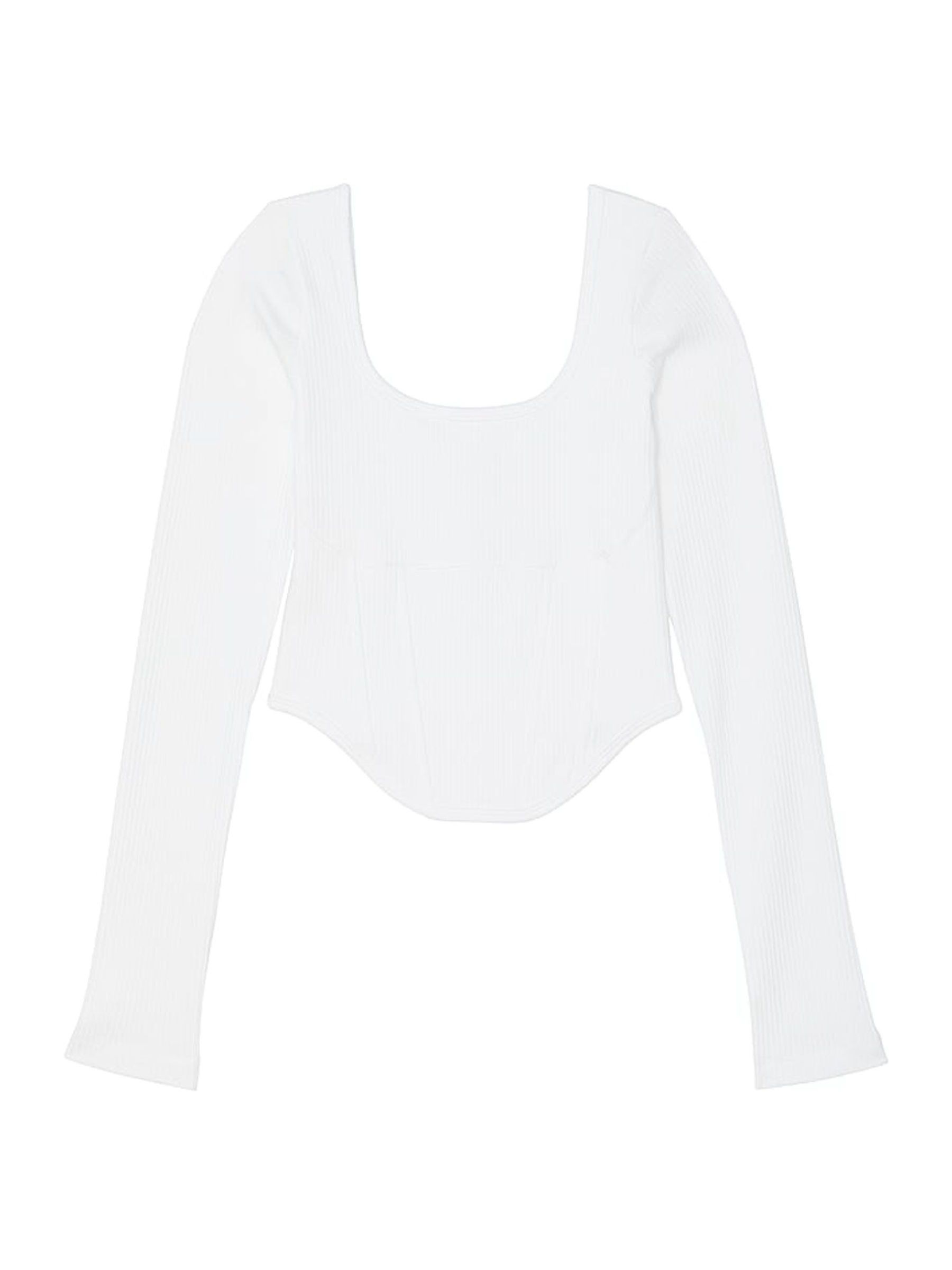 Optic White Long Sleeve Cotton Corset Top - Image 3 of 3