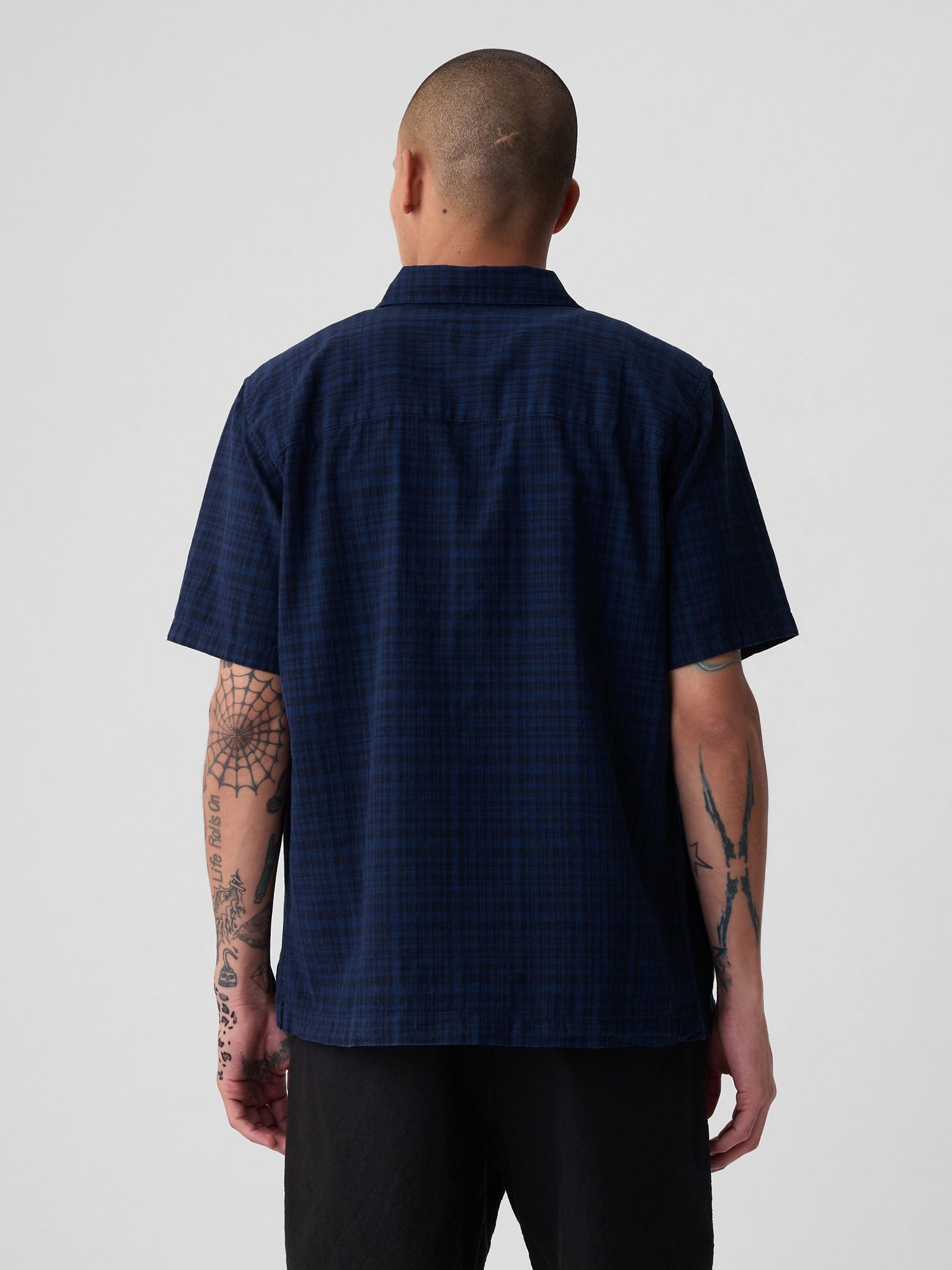 Navy Blue Linen Cotton Short Sleeve Shirt - Image 2 of 4