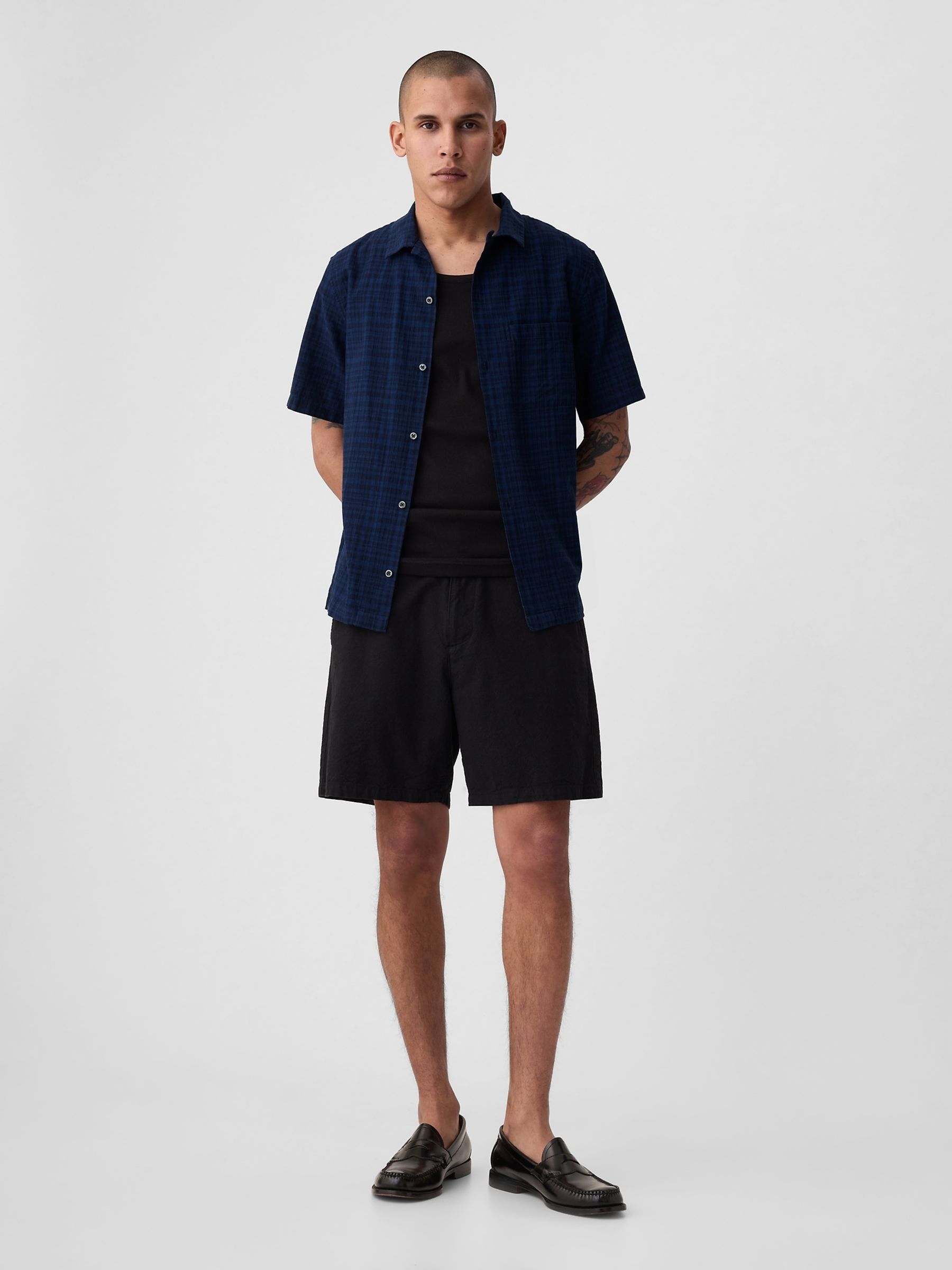 Navy Blue Linen Cotton Short Sleeve Shirt - Image 3 of 4