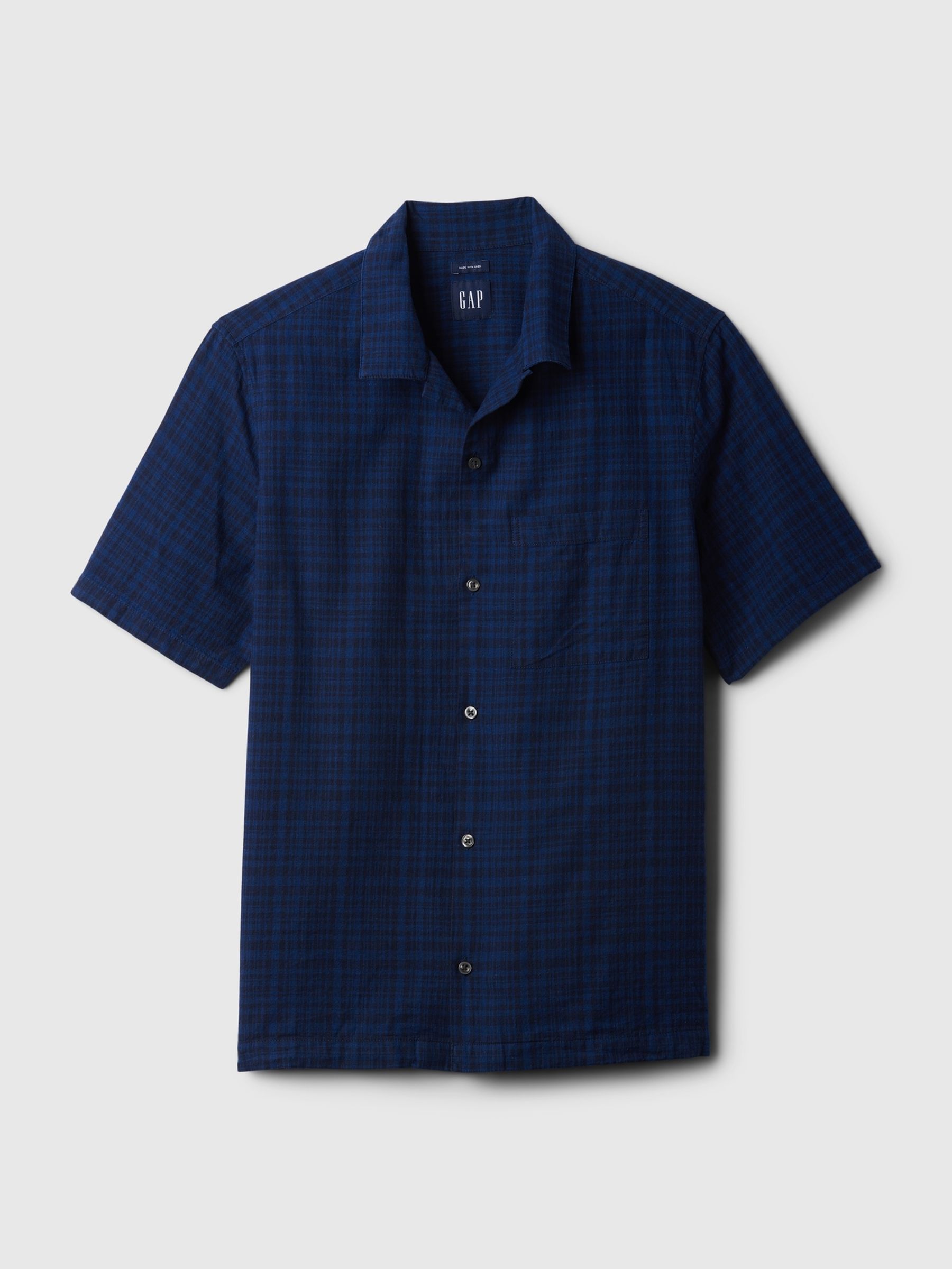 Navy Blue Linen Cotton Short Sleeve Shirt - Image 4 of 4