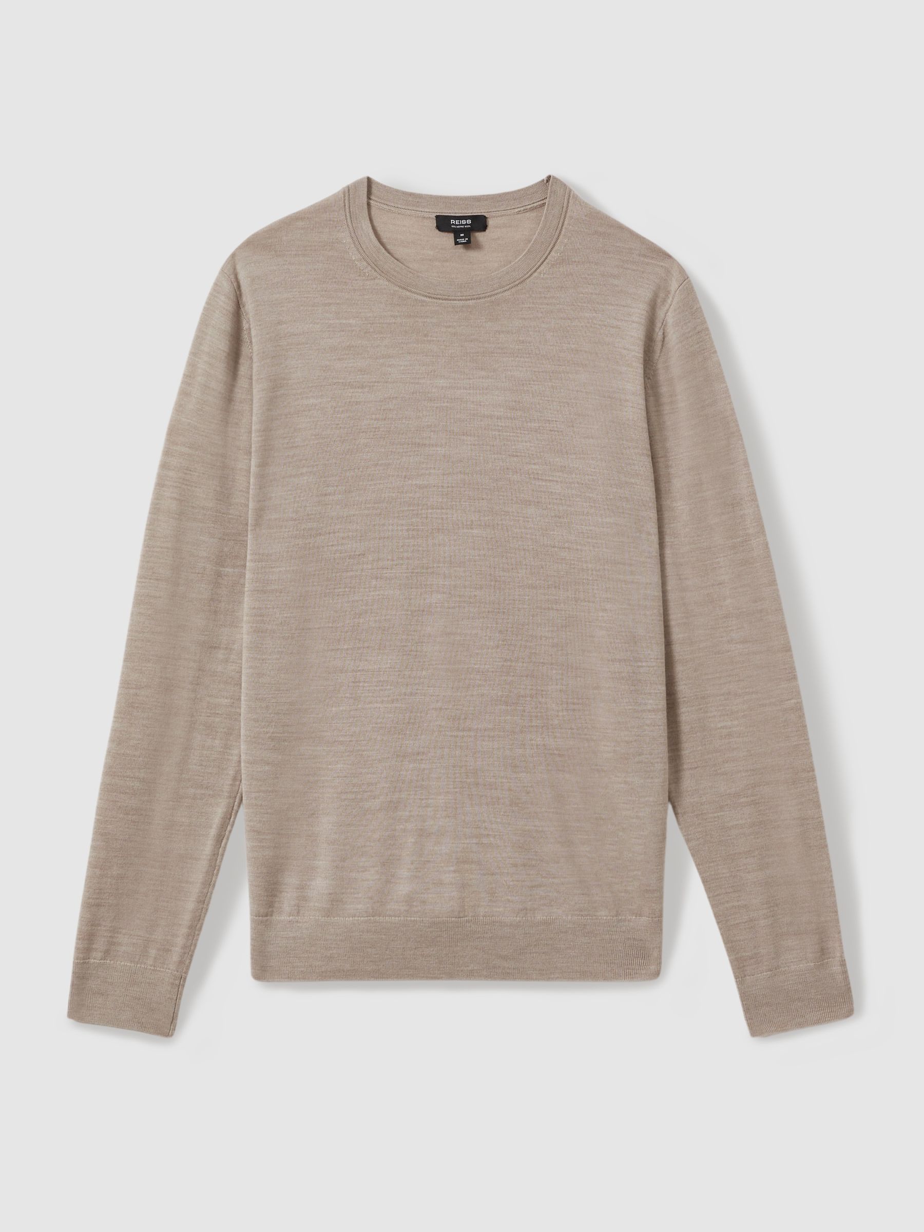 Merino Wool Crew Neck Jumper in Wheat Melange - Image 2 of 6
