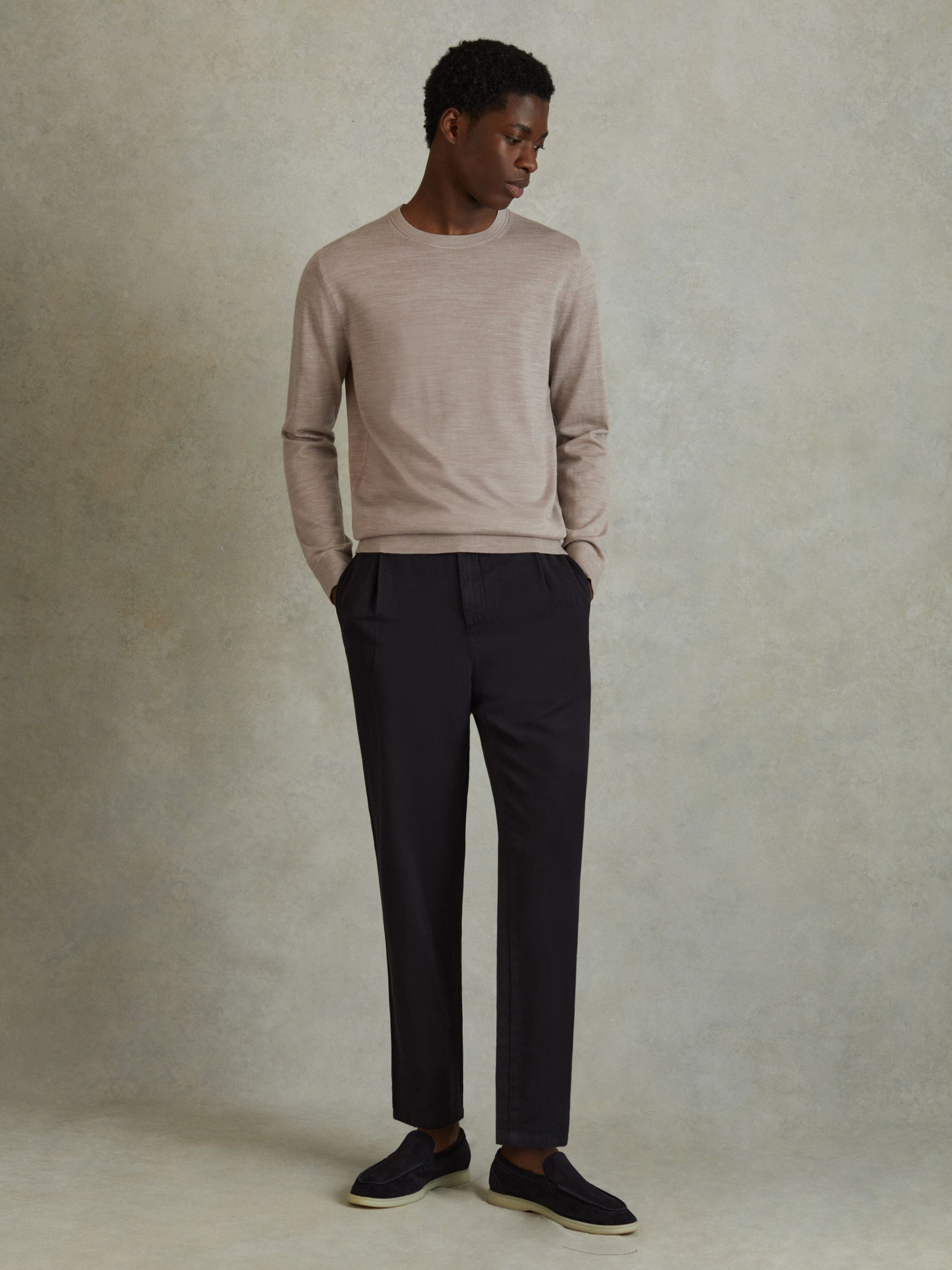 Merino Wool Crew Neck Jumper in Wheat Melange - Image 3 of 6