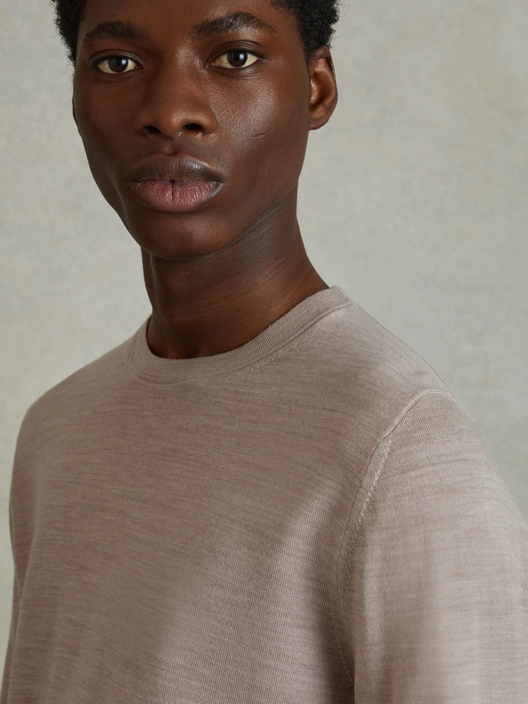 Merino Wool Crew Neck Jumper in Wheat Melange - Image 4 of 6